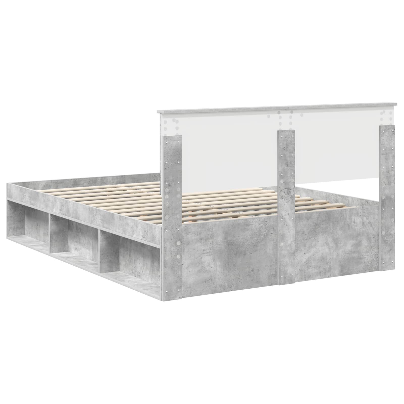 Cadre de lit avec tête de lit Béton 140 x 190 cm Pin massif - XIOS