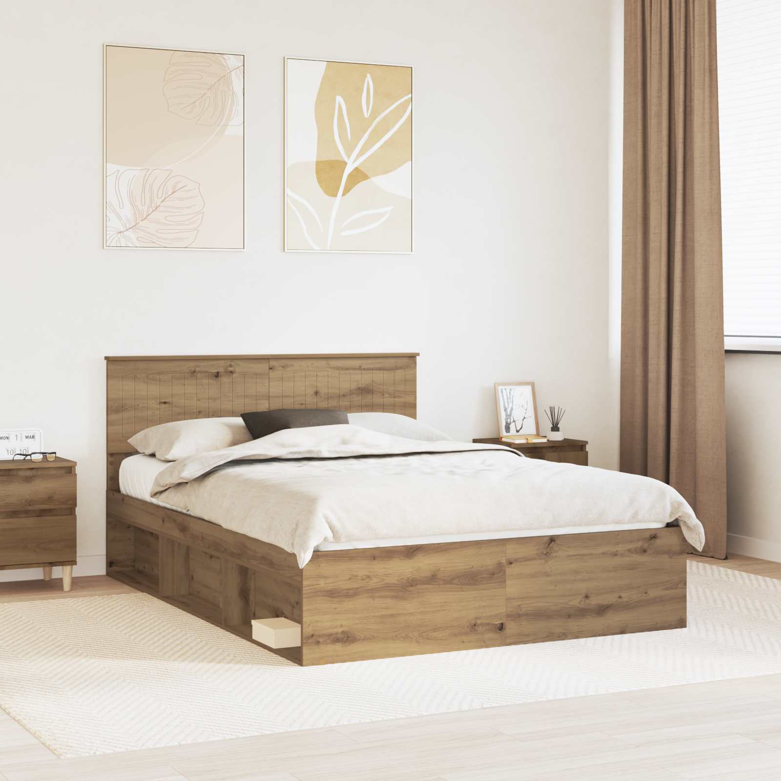Cadre de lit Chêne artisan 140 x 190 cm Pin massif - XIOS