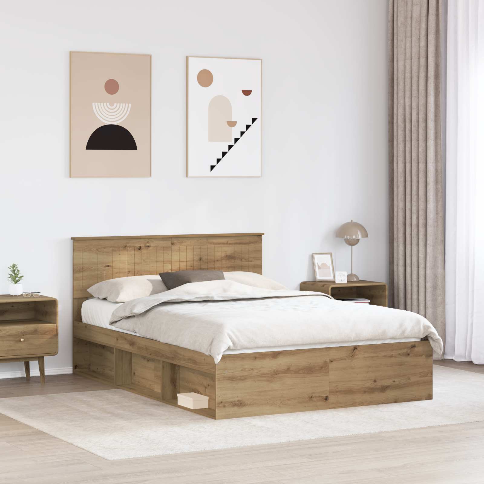 Cadre de lit Chêne artisan 140 x 190 cm Pin massif - XIOS