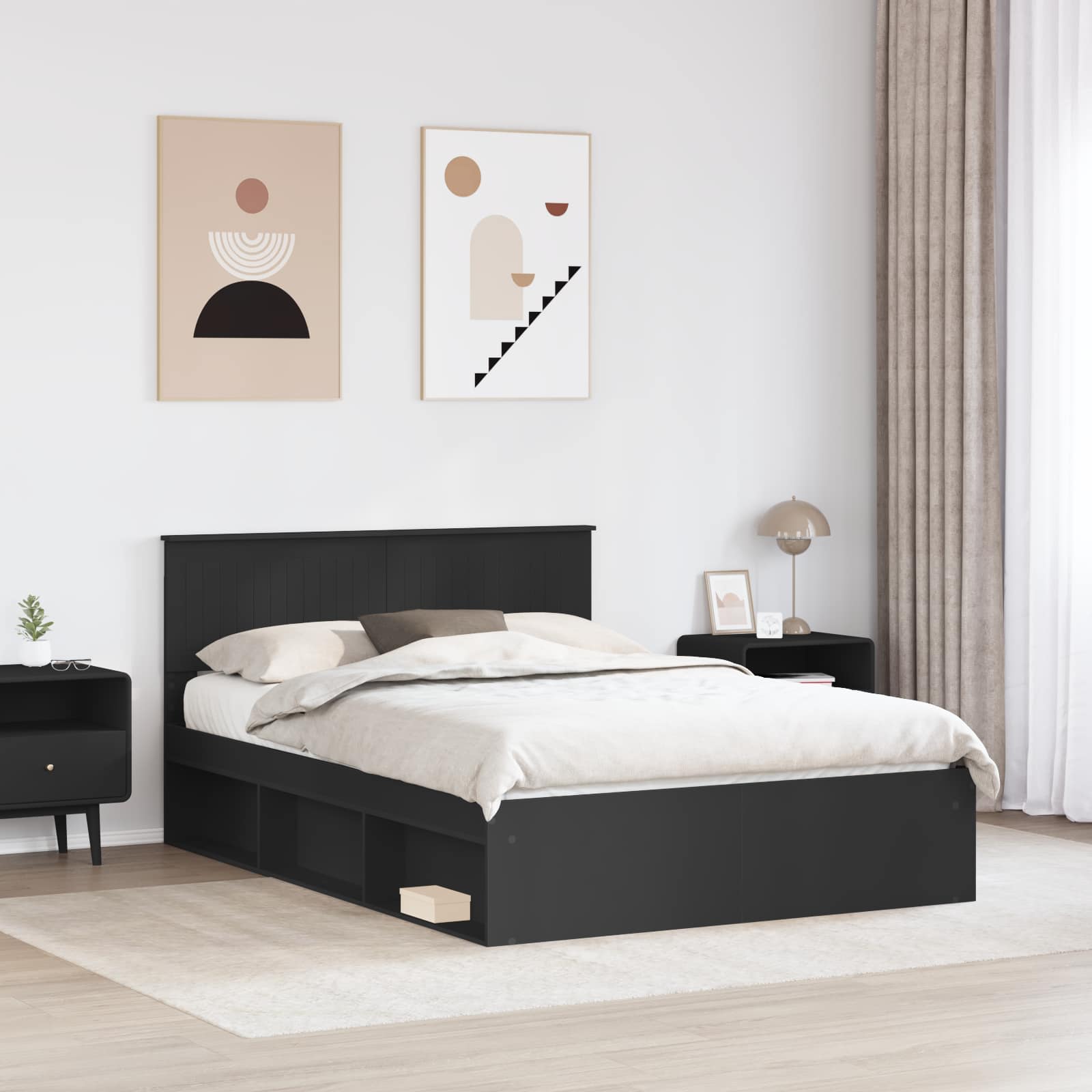 Cadre de lit avec tête de lit Noir 135 x 190 cm Pin massif - XIOS