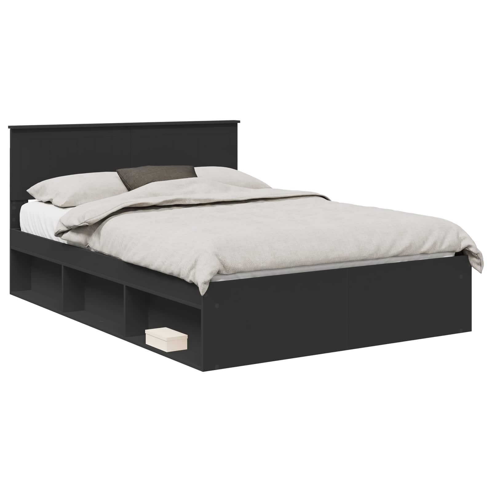 Cadre de lit avec tête de lit Noir 135 x 190 cm Pin massif