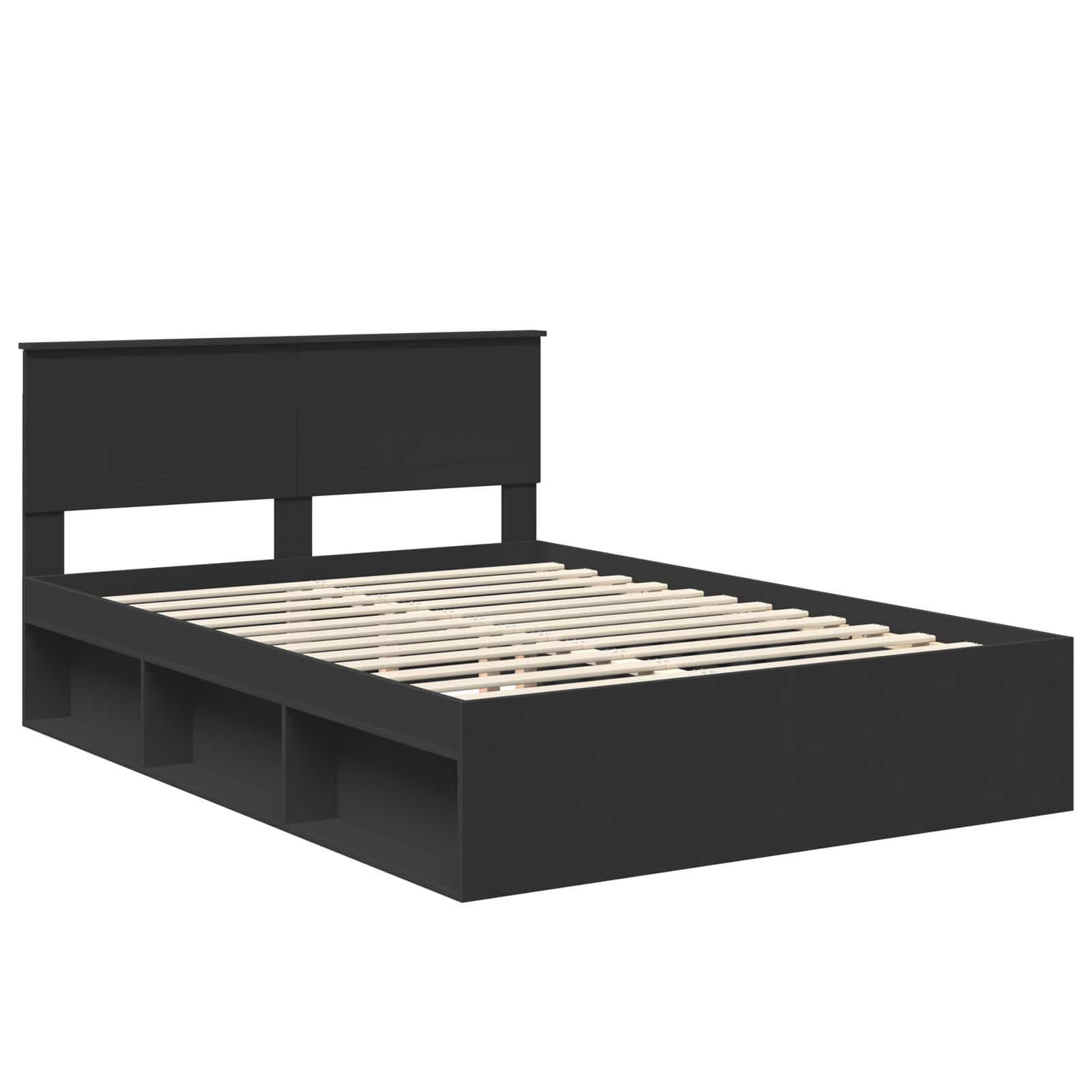 Cadre de lit avec tête de lit Noir 135 x 190 cm Pin massif