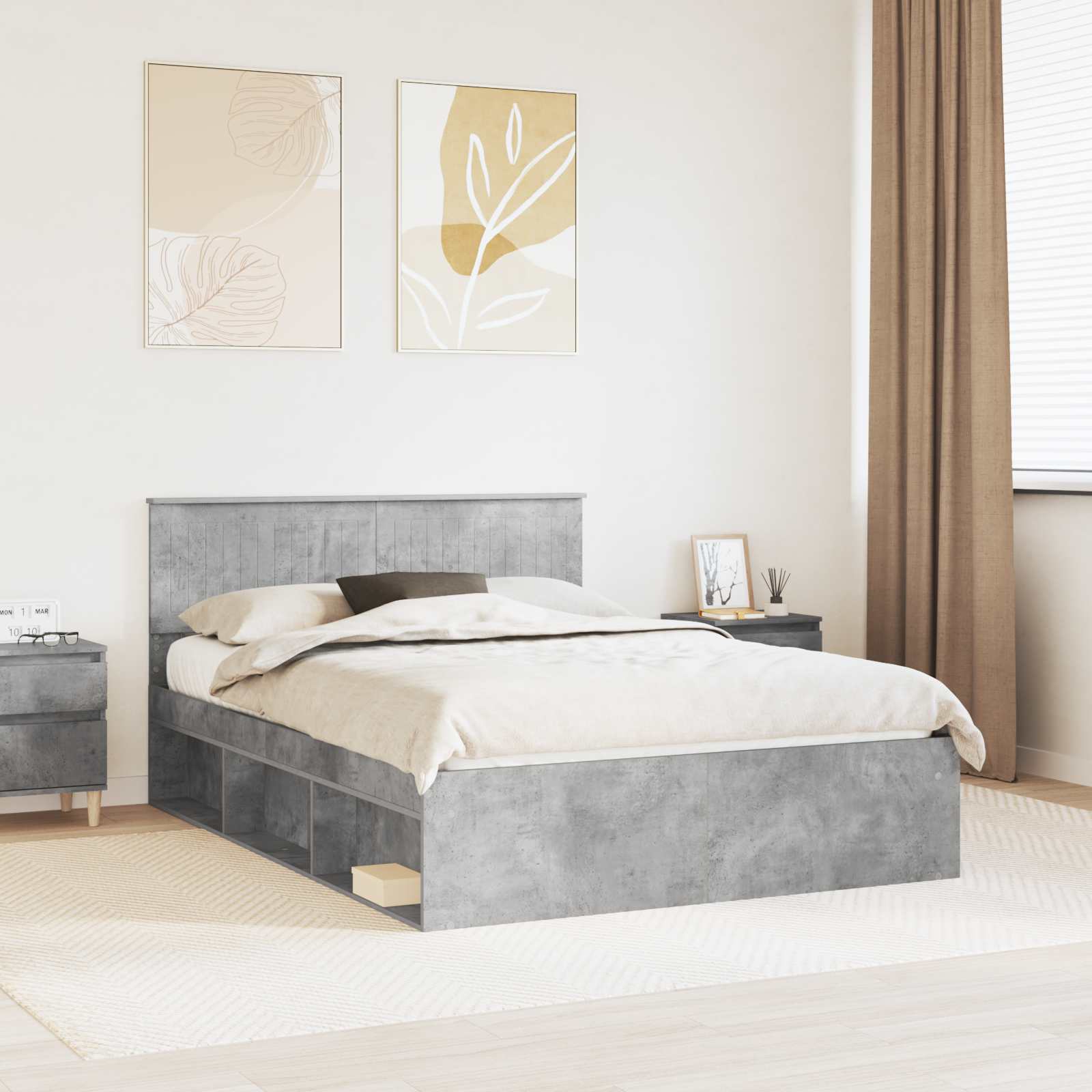 Cadre de lit Gris Béton 135 x 190 cm Pin massif - XIOS