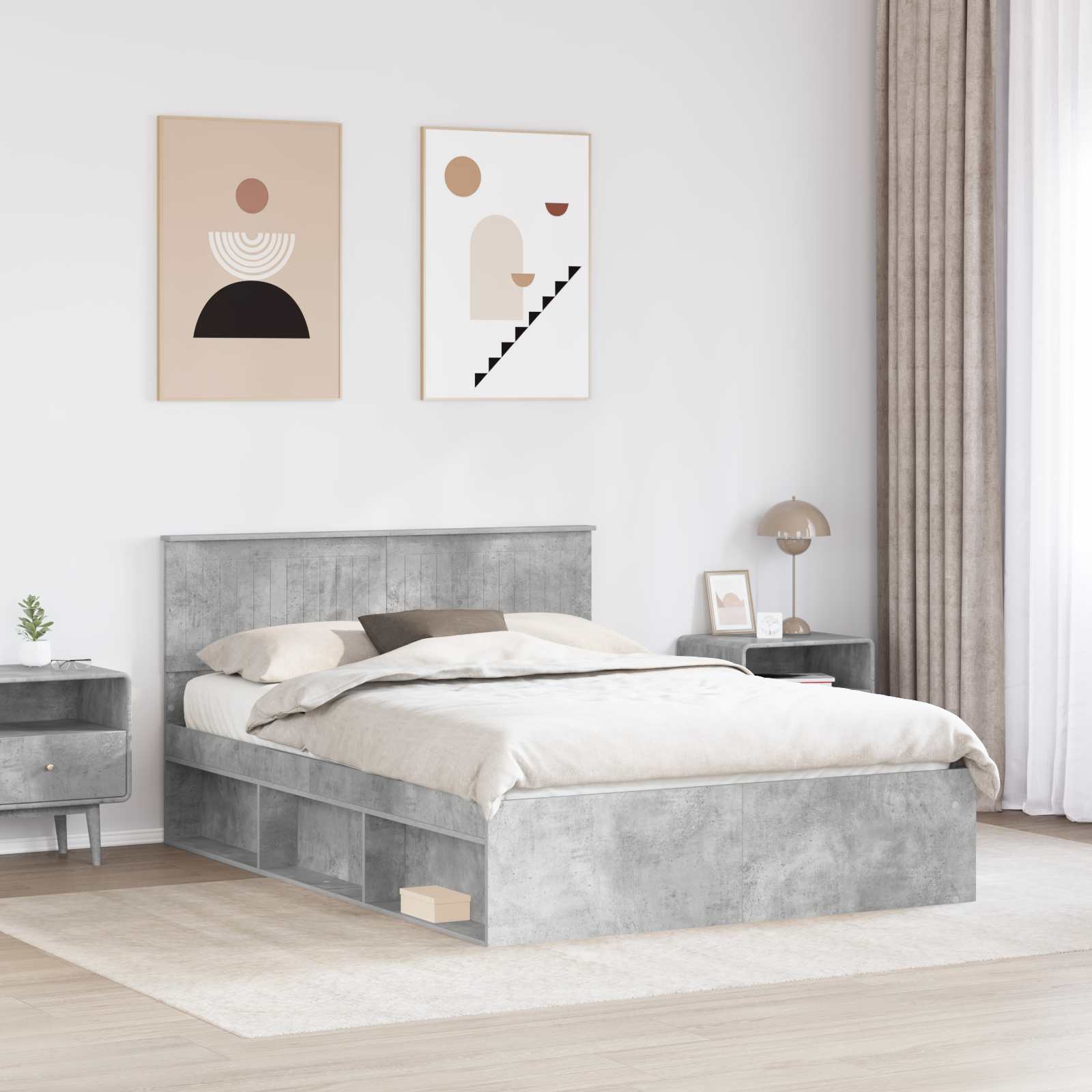 Cadre de lit Gris Béton 135 x 190 cm Pin massif - XIOS