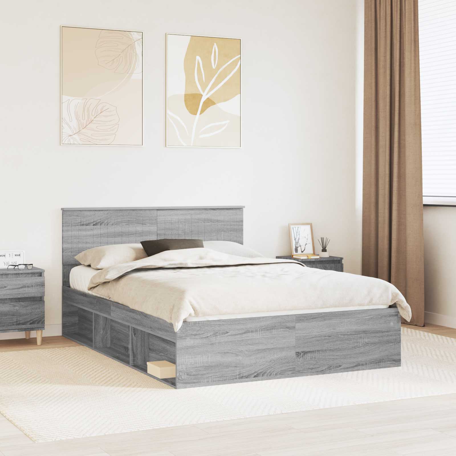 Cadre de lit Gris Sonoma 135 x 190 cm Pin massif - XIOS