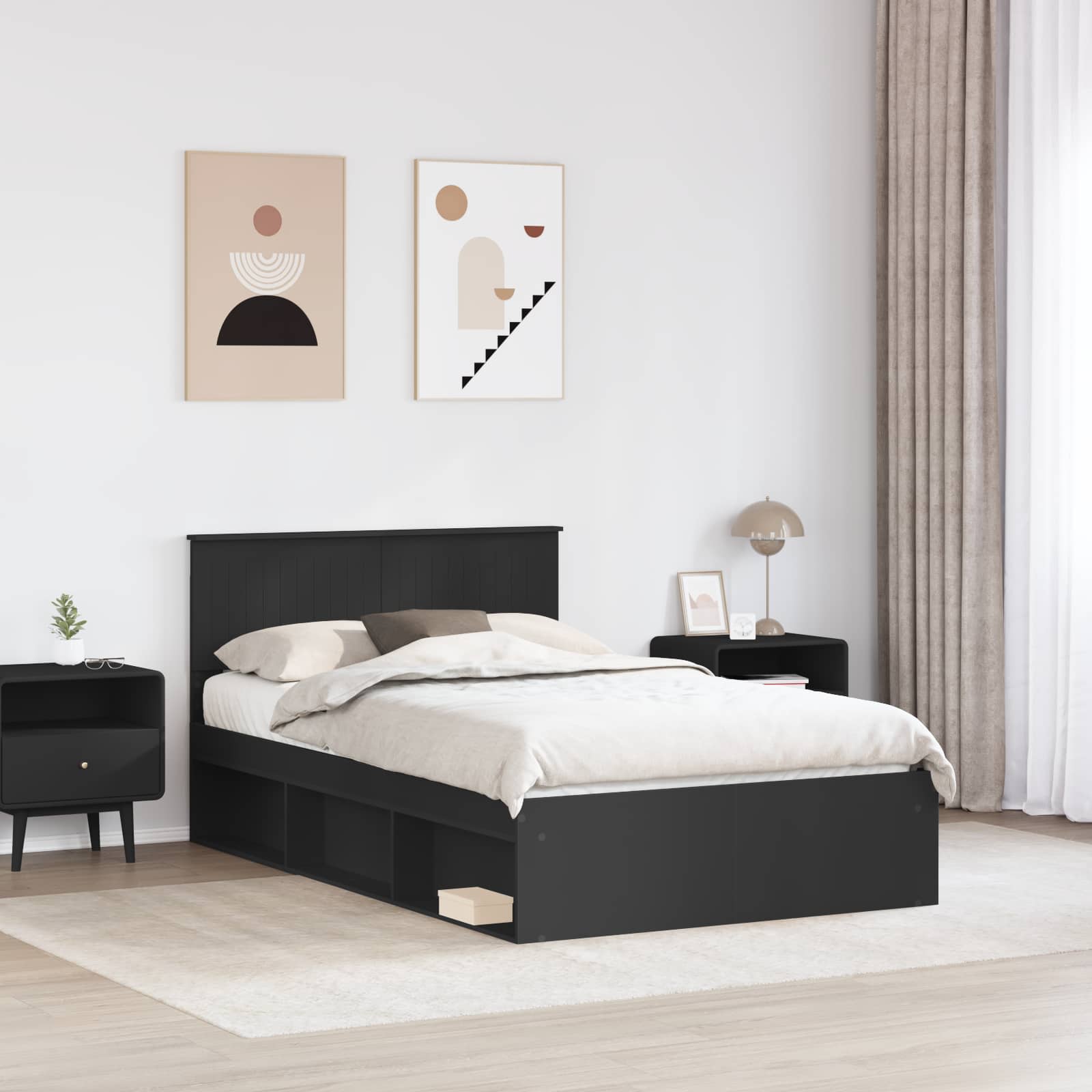 Cadre de lit avec tête de lit Noir 120 x 200 cm Pin massif - XIOS