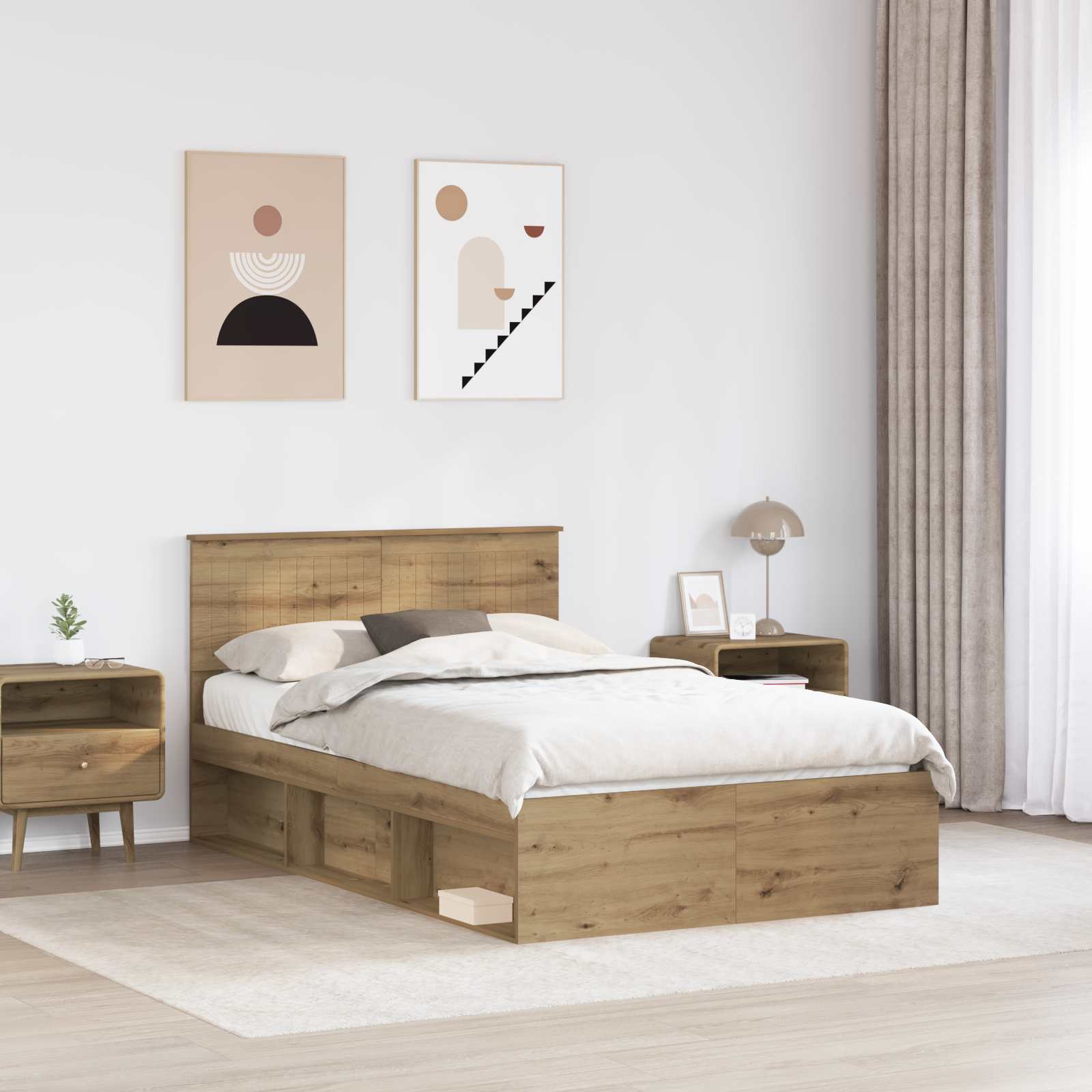 Cadre de lit Chêne artisan 120 x 200 cm Pin massif - XIOS