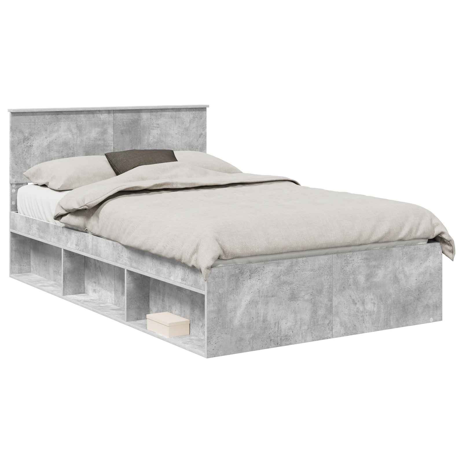 Cadre de lit avec tête de lit Béton 120 x 190 cm Pin massif