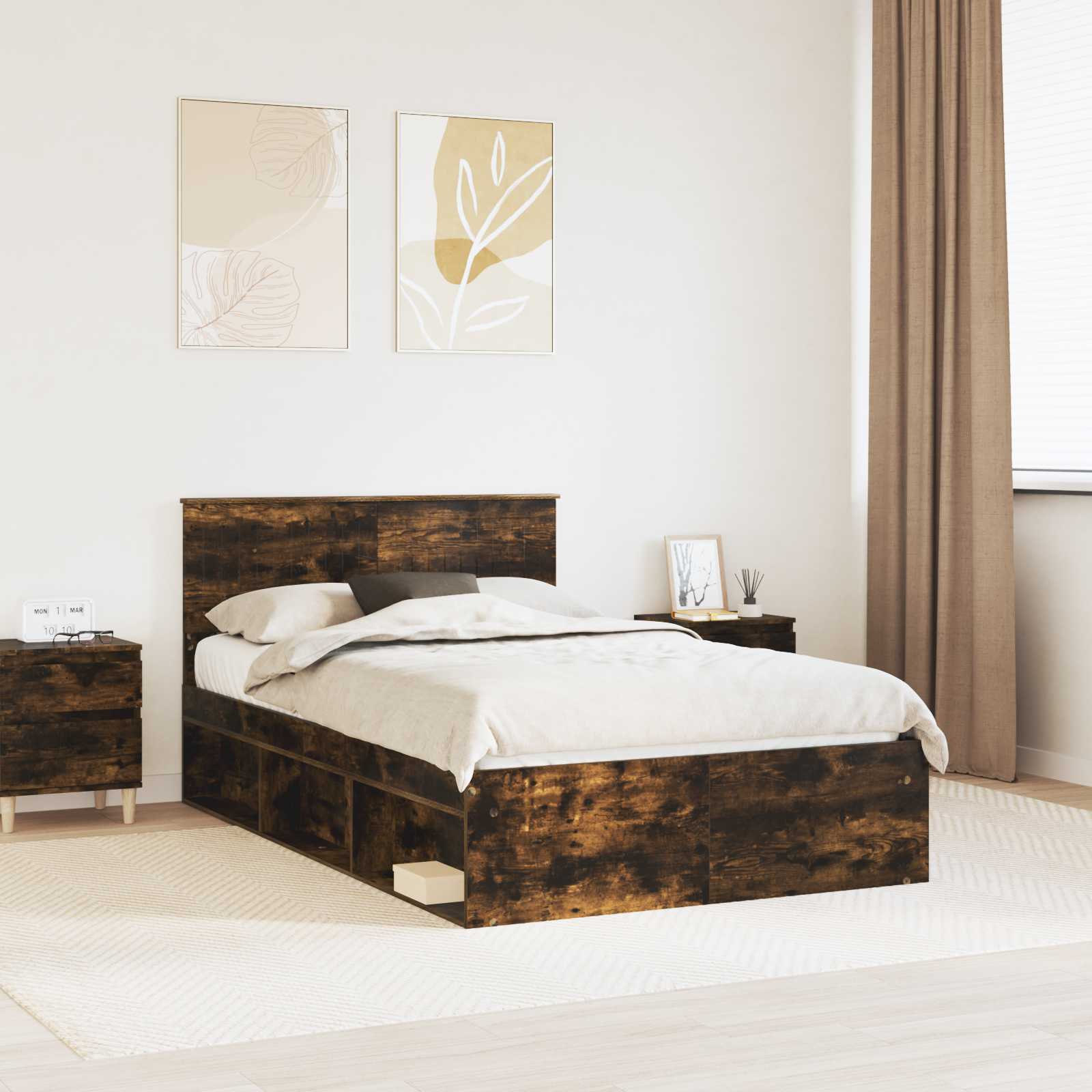 Cadre de lit Chêne fumé 120 x 190 cm Pin massif - XIOS