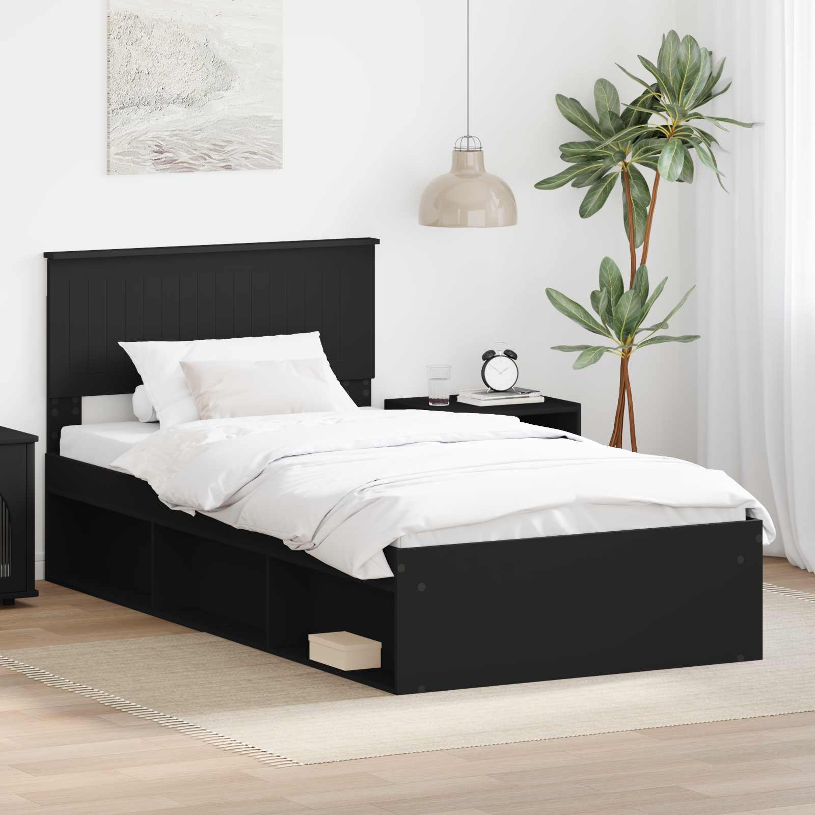 Cadre de lit avec tête de lit Noir 100 x 200 cm Pin massif - XIOS