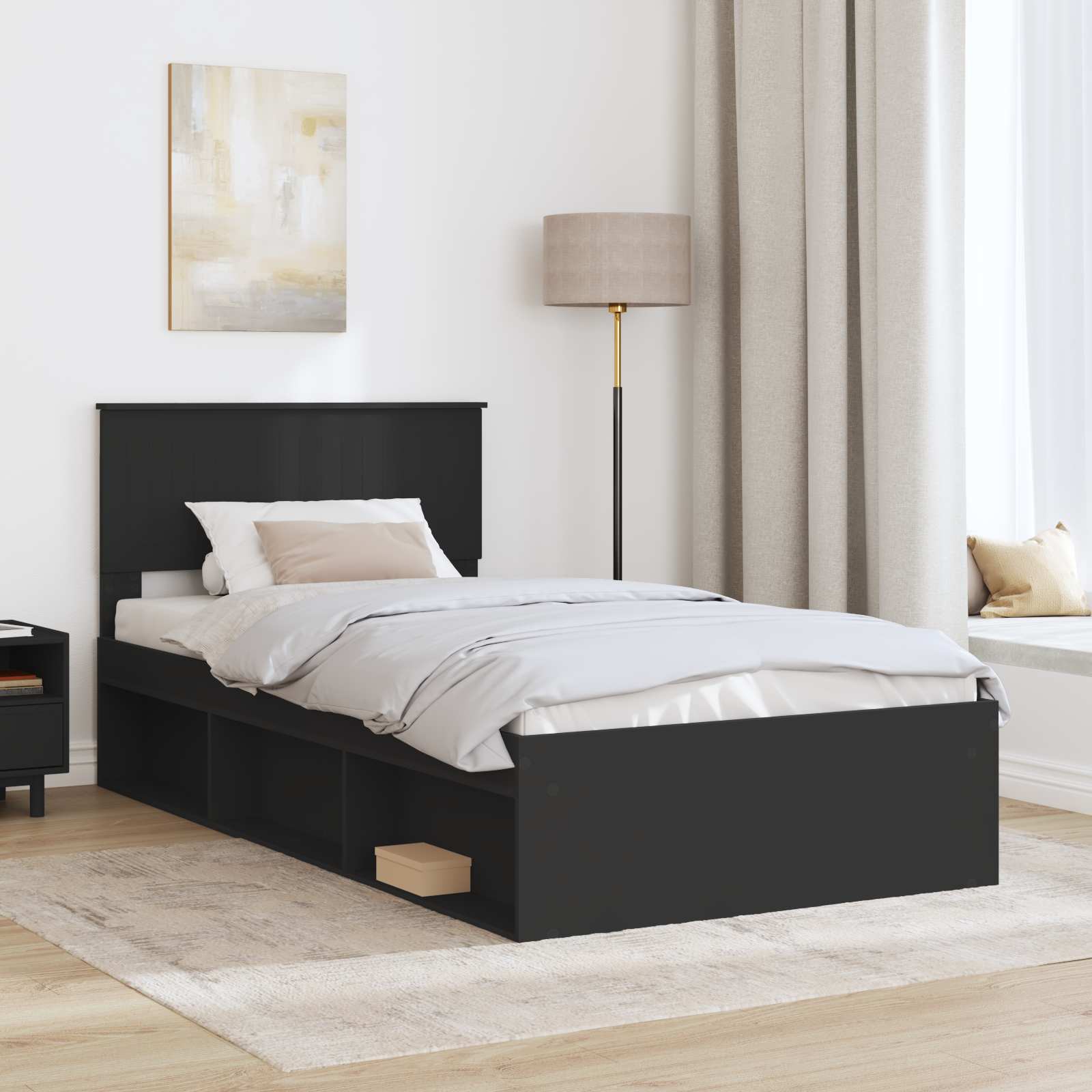 Cadre de lit avec tête de lit Noir 100 x 200 cm Pin massif - XIOS