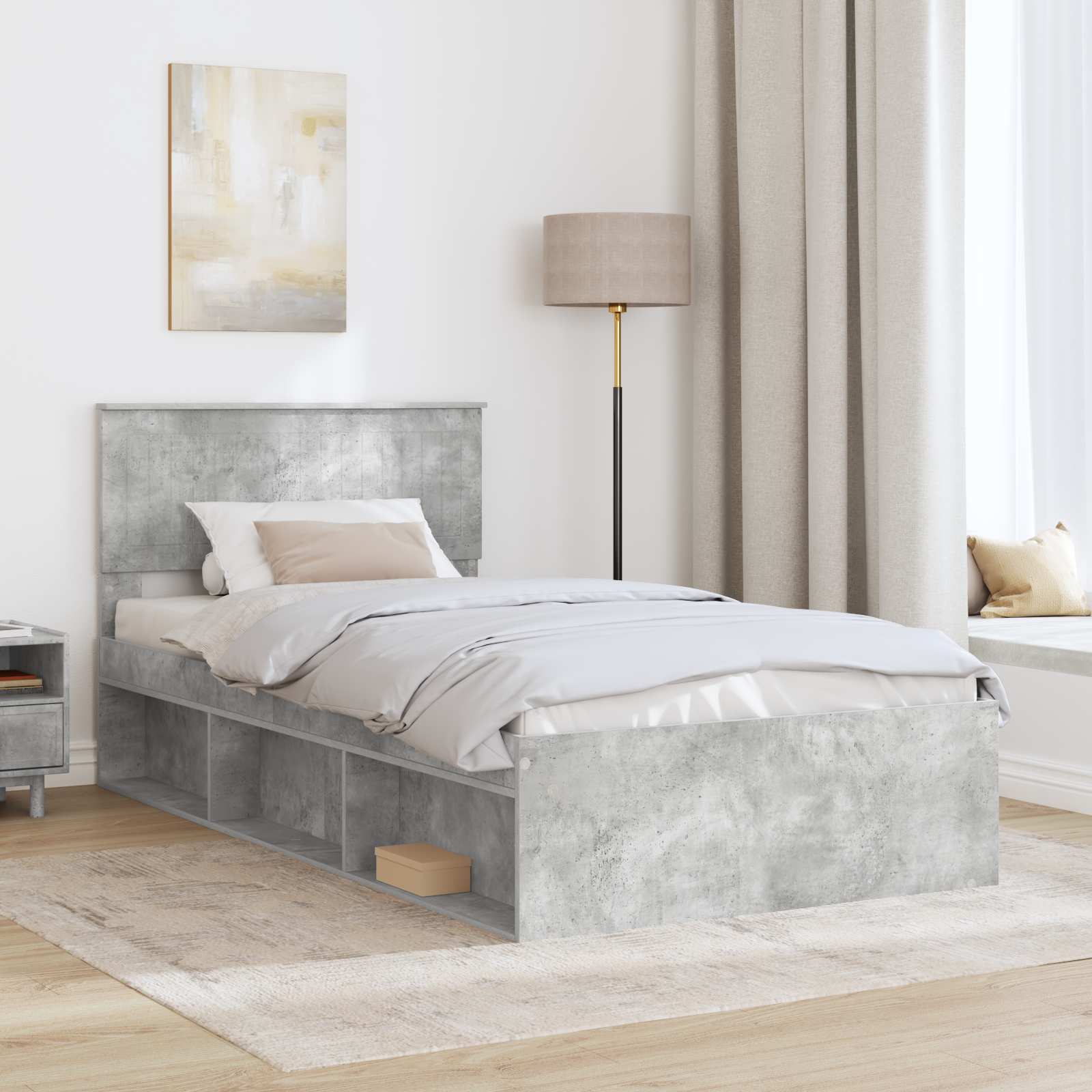 Cadre de lit Gris Béton 100 x 200 cm Pin massif - XIOS