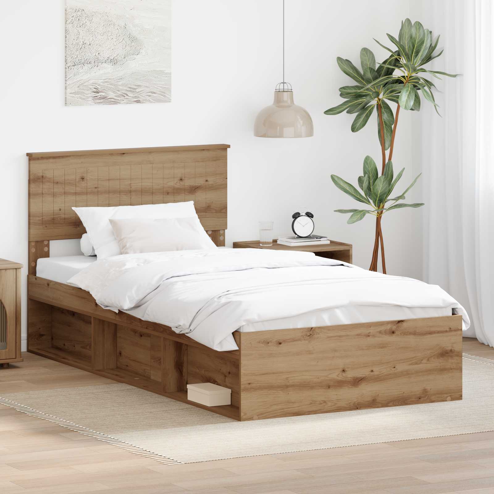 Cadre de lit Chêne artisan 100 x 200 cm Pin massif - XIOS
