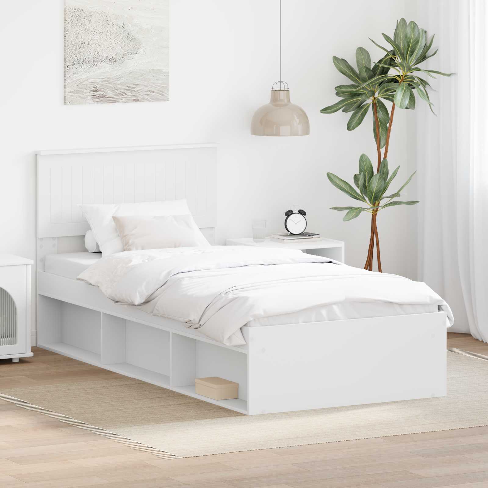 Cadre de lit avec tête de lit Blanc 90 x 200 cm Pin massif