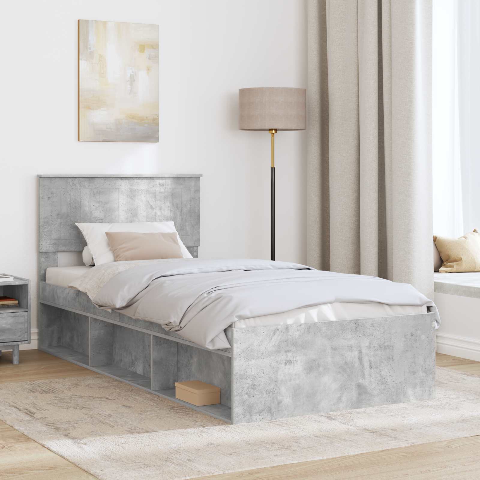 Cadre de lit avec tête de lit Béton 90 x 200 cm Pin massif - XIOS