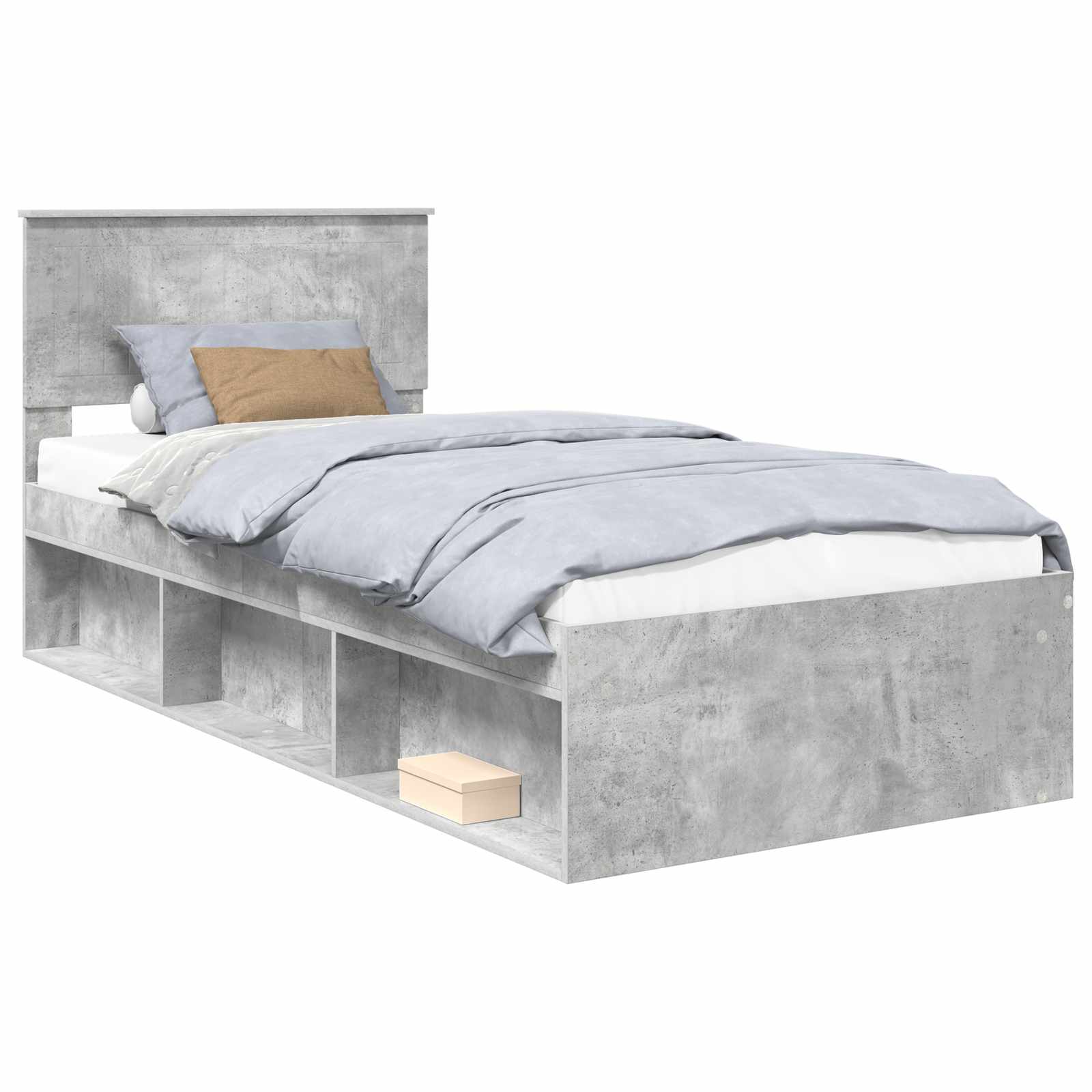 Cadre de lit avec tête de lit Béton 90 x 200 cm Pin massif - XIOS