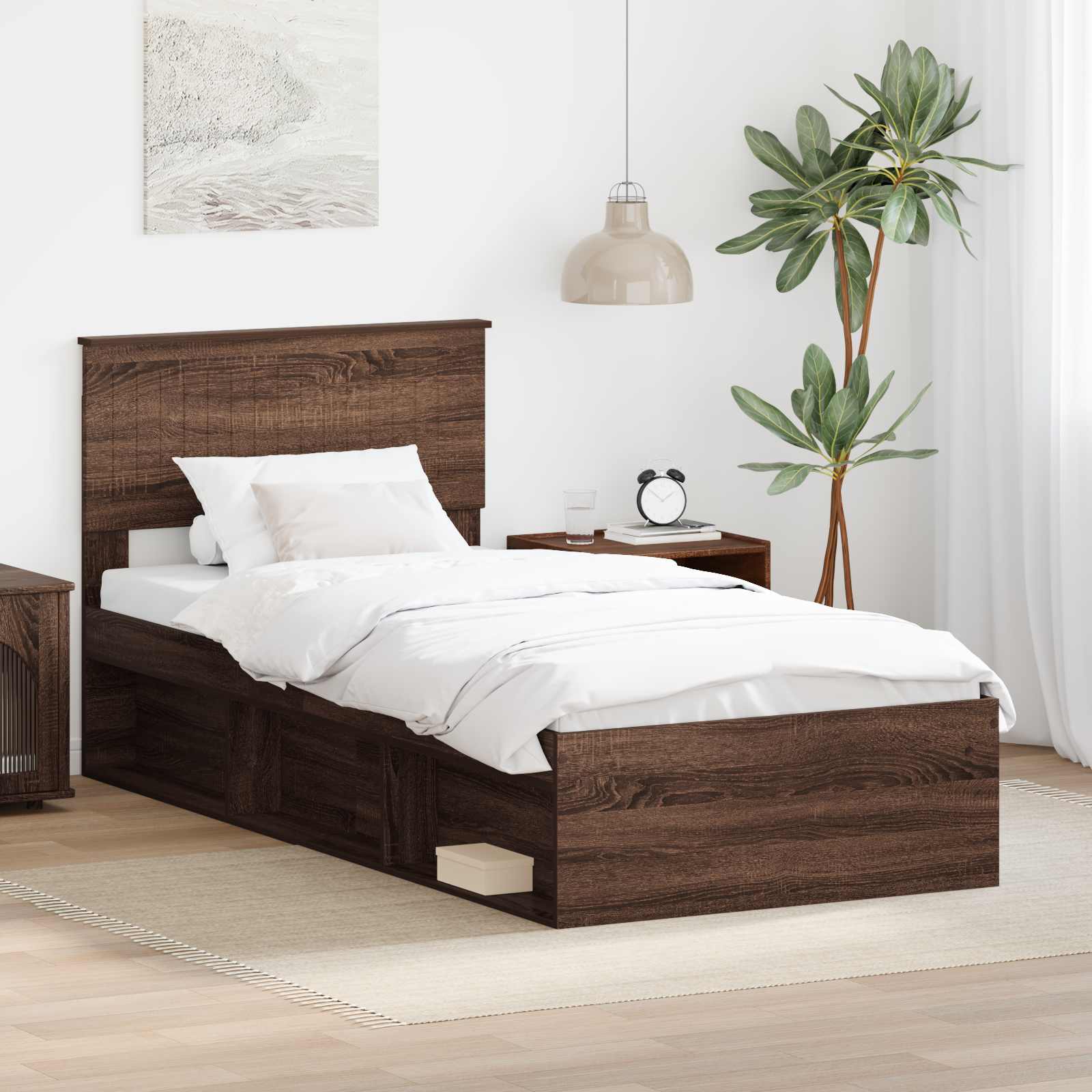 Cadre de lit avec tête de lit Chêne brun 90 x 200 cm Pin massif