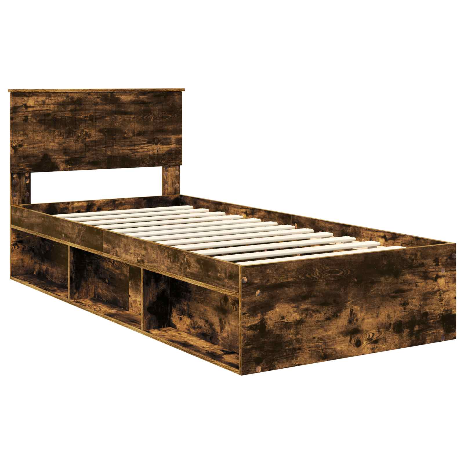 Cadre de lit avec tête de lit Chêne fumé 90 x 190 cm Pin massif