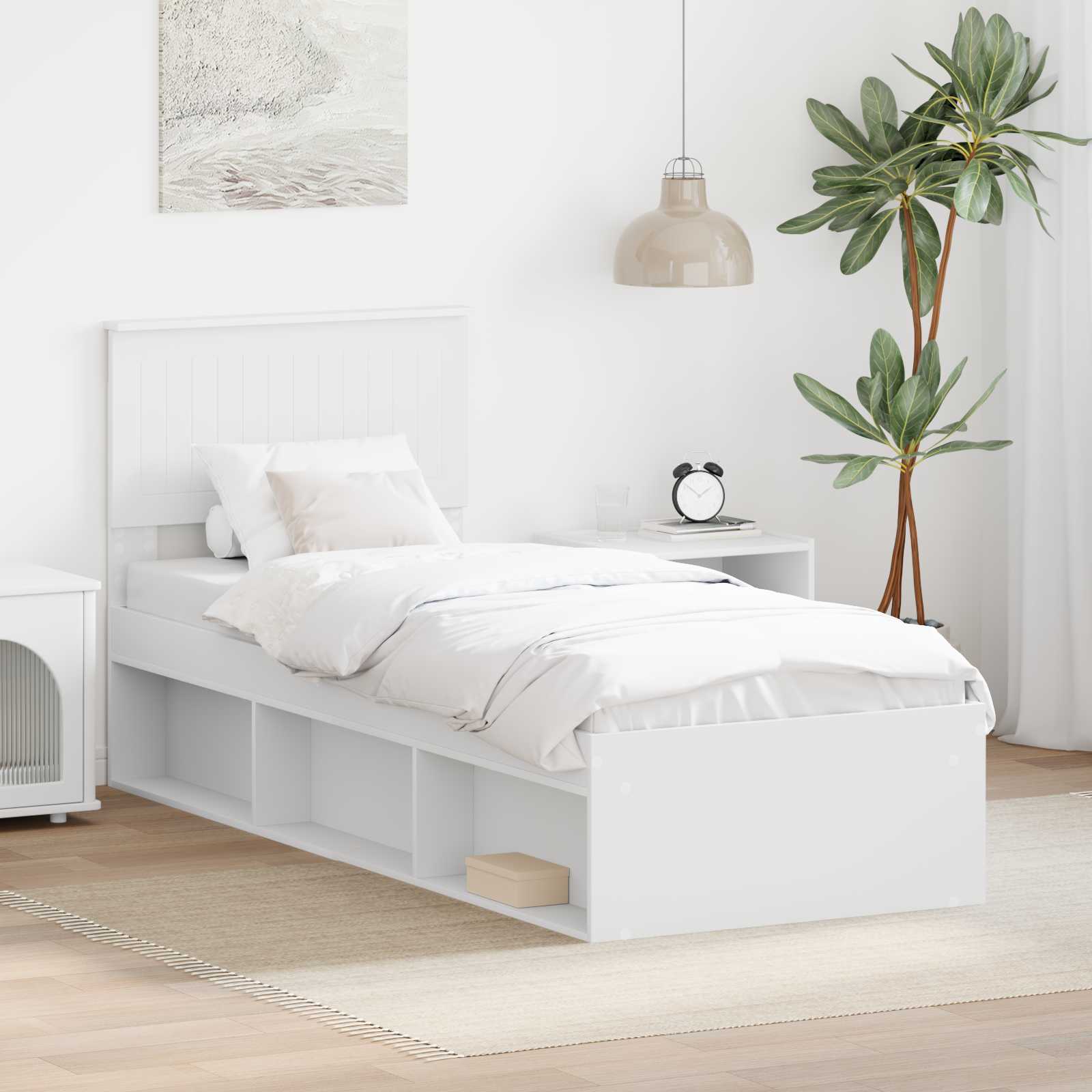 Cadre de lit avec tête de lit Blanc 75 x 190 cm Pin massif - XIOS