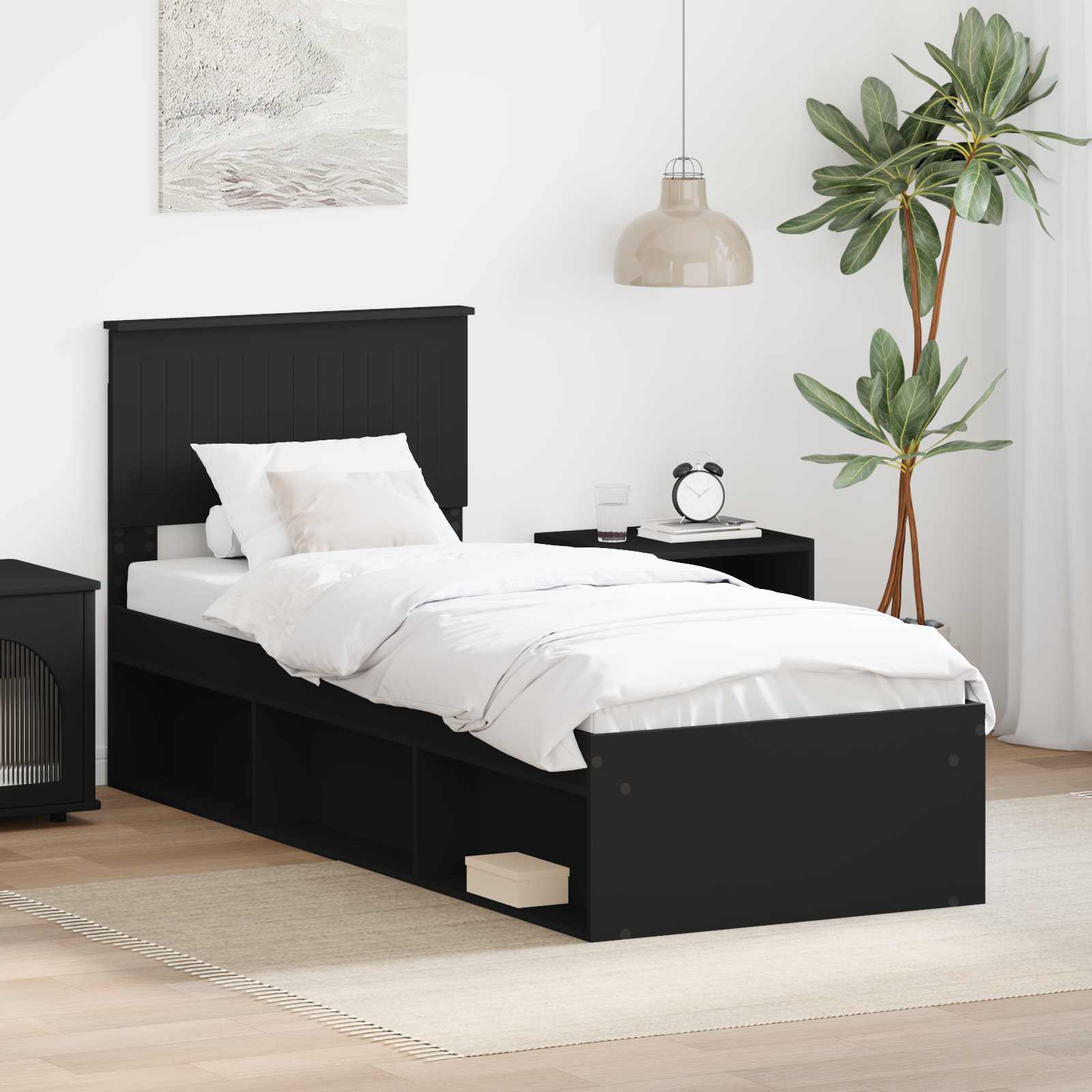Cadre de lit avec tête de lit Noir 75 x 190 cm Pin massif