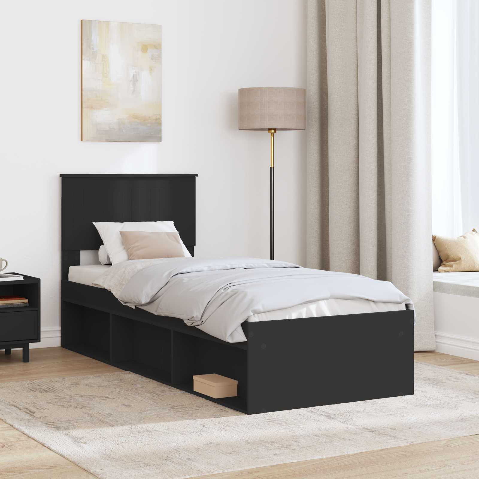 Cadre de lit avec tête de lit Noir 75 x 190 cm Pin massif