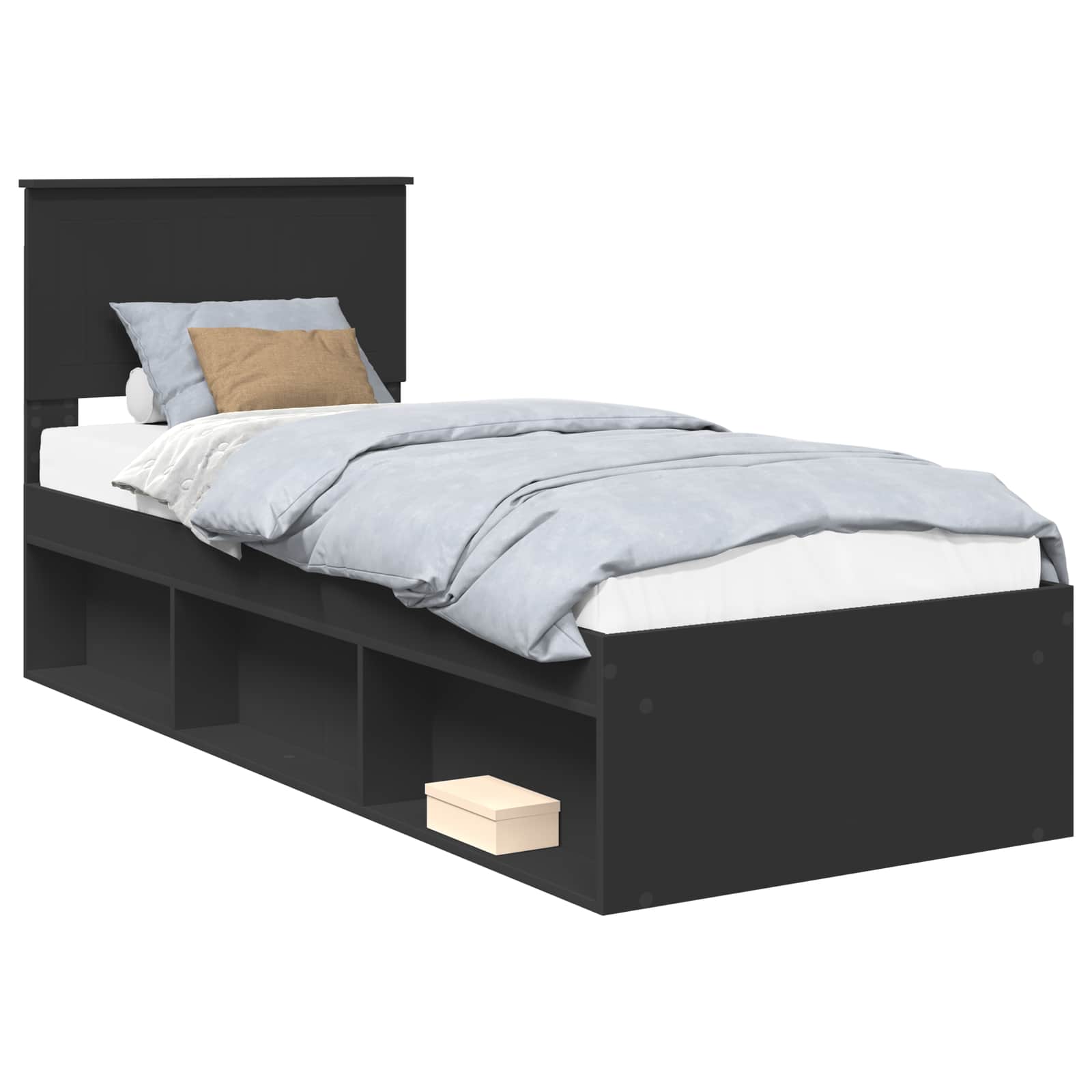 Cadre de lit avec tête de lit Noir 75 x 190 cm Pin massif