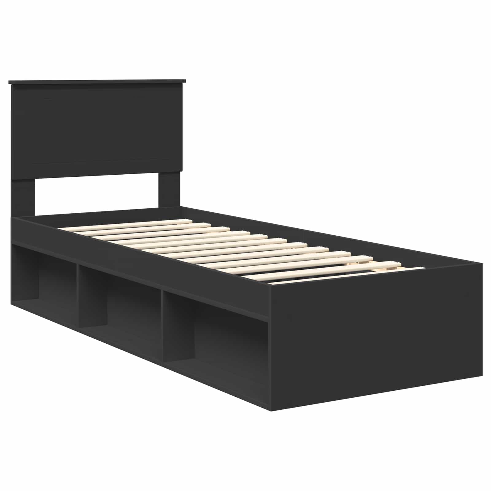 Cadre de lit avec tête de lit Noir 75 x 190 cm Pin massif