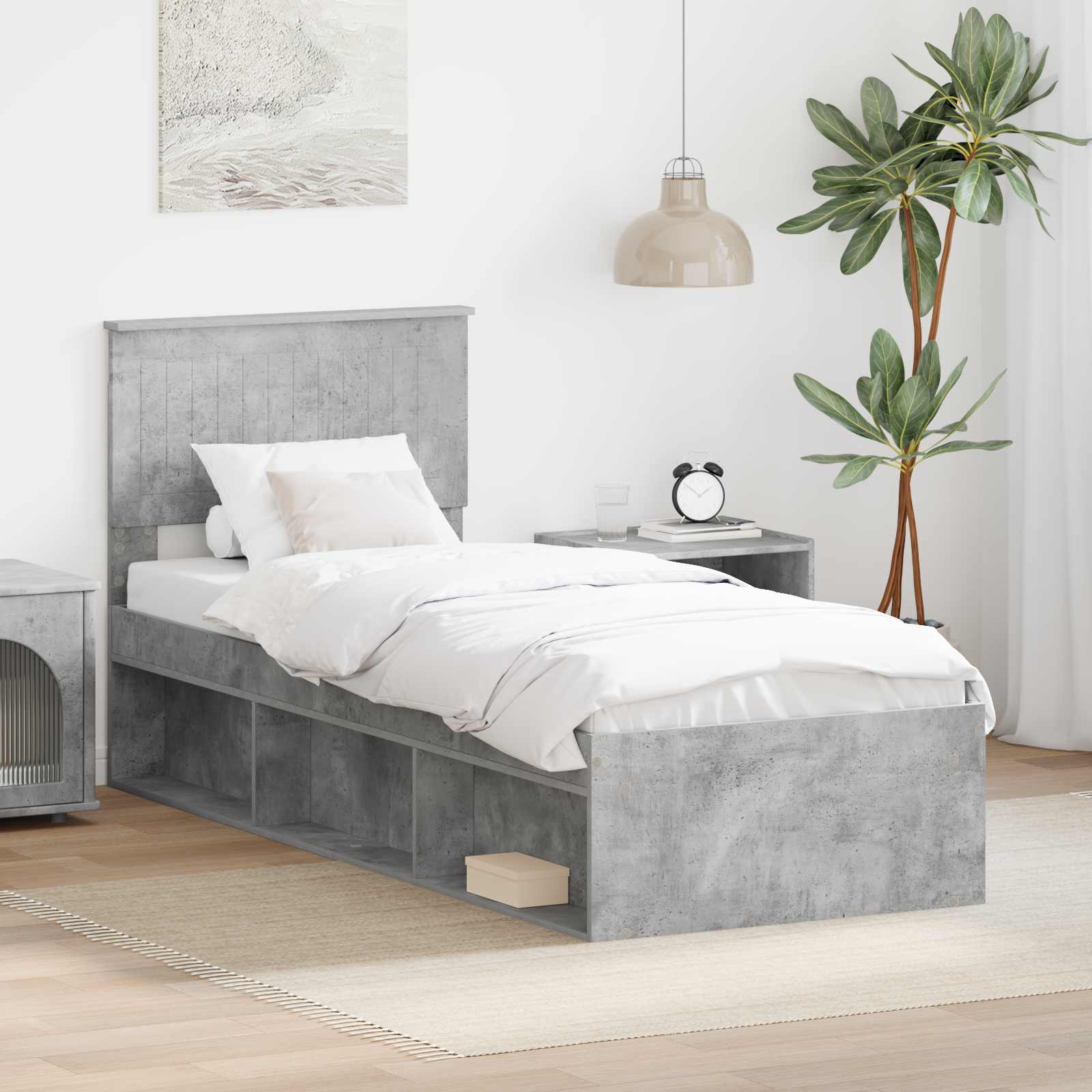 Cadre de lit avec tête de lit Gris Béton 75 x 190 cm Pin massif