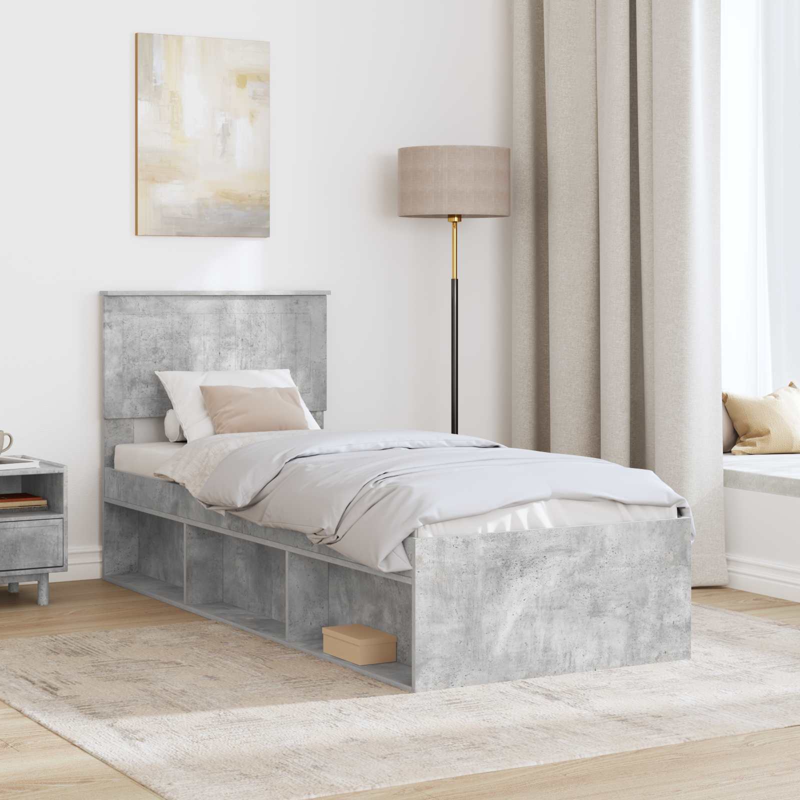 Cadre de lit avec tête de lit Gris Béton 75 x 190 cm Pin massif