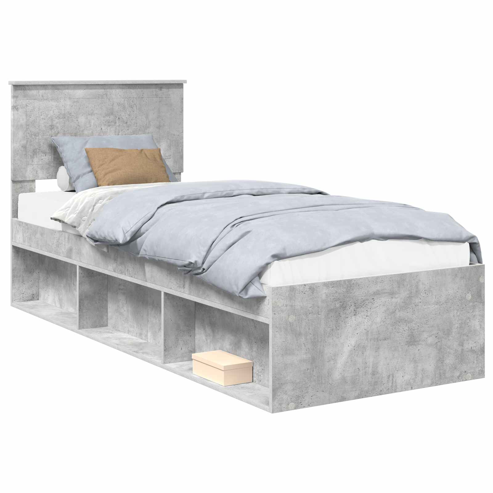 Cadre de lit avec tête de lit Gris Béton 75 x 190 cm Pin massif