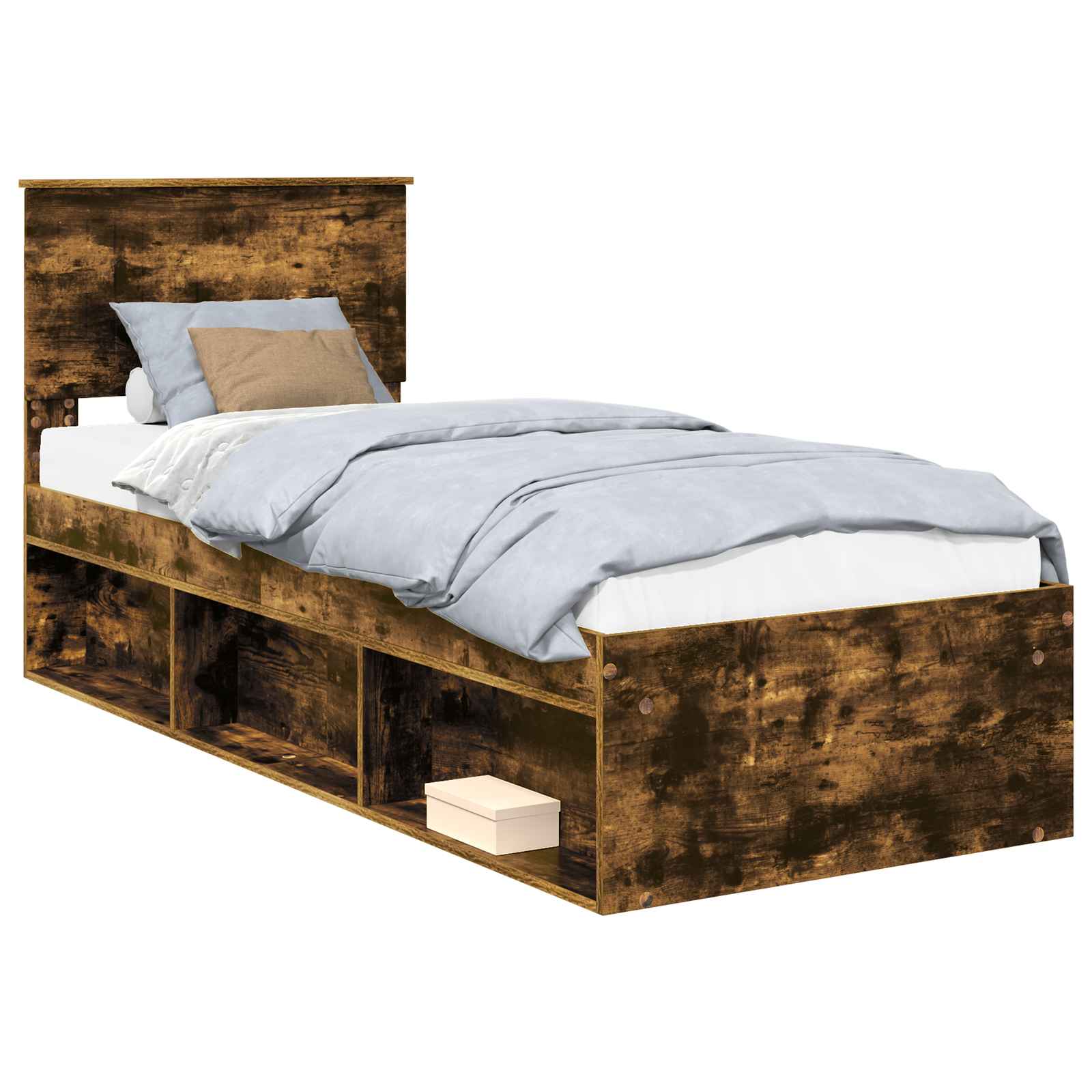 Cadre de lit avec tête de lit Chêne fumé 75 x 190 cm Pin massif