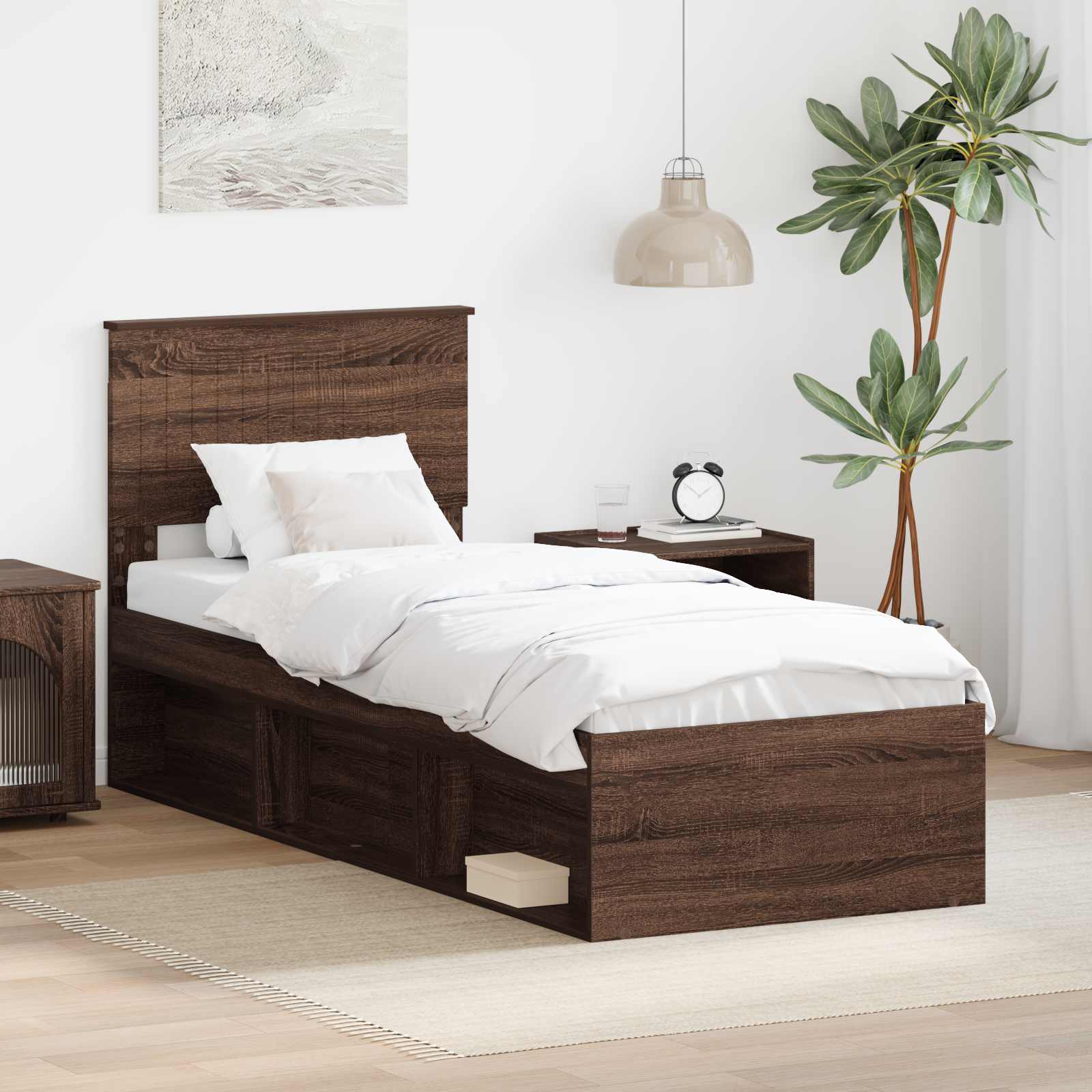 Cadre de lit avec tête de lit Chêne brun 75 x 190 cm Pin massif - XIOS