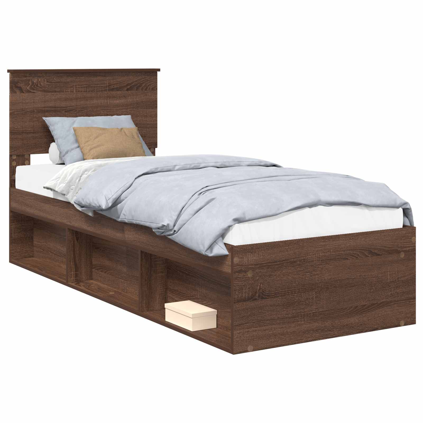 Cadre de lit avec tête de lit Chêne brun 75 x 190 cm Pin massif - XIOS