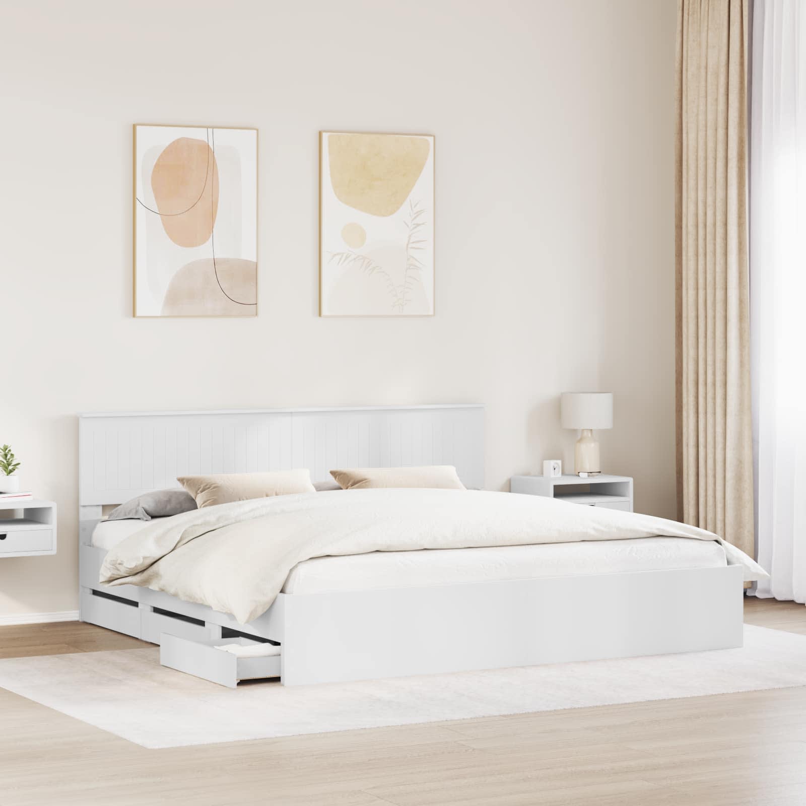 Cadre de lit avec tiroir Blanc 200 x 200 cm Bois Ingénierie - XIOS