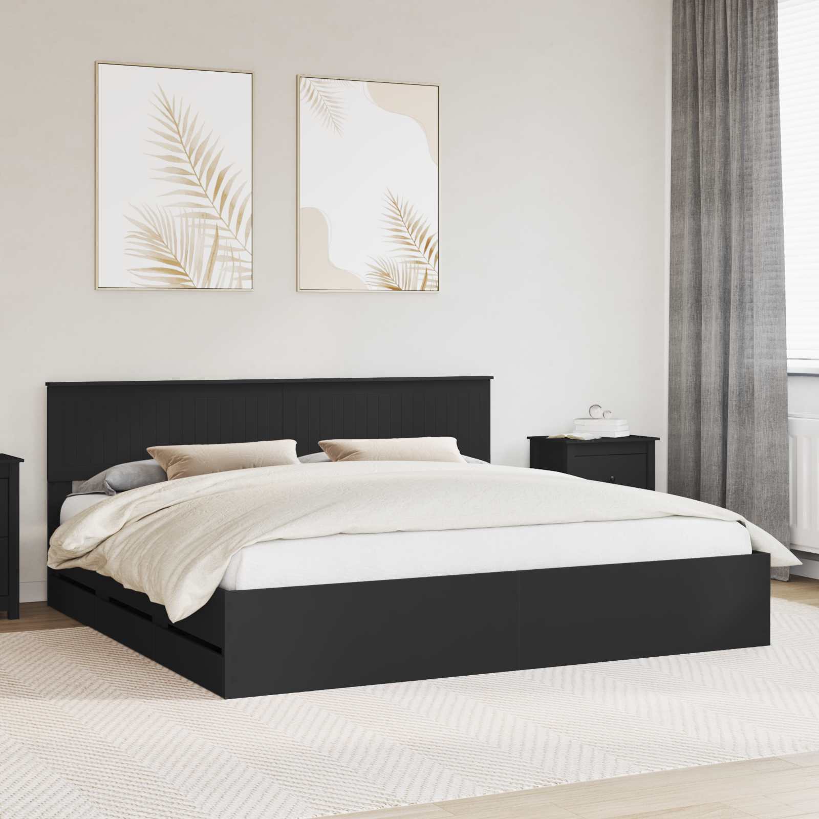 Cadre de lit avec tiroir Noir 200 x 200 cm Bois Ingénierie - XIOS