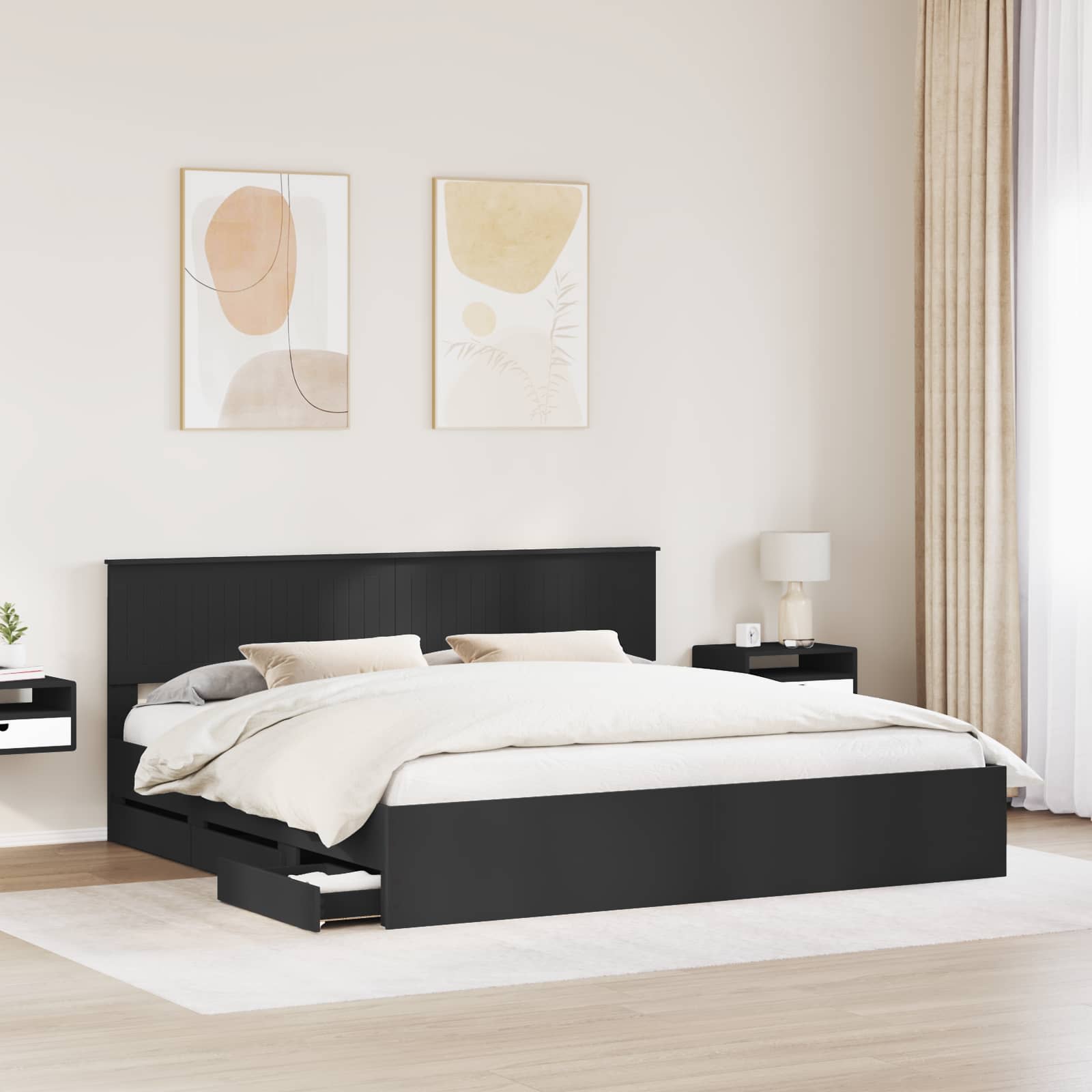 Cadre de lit avec tiroir Noir 200 x 200 cm Bois Ingénierie - XIOS