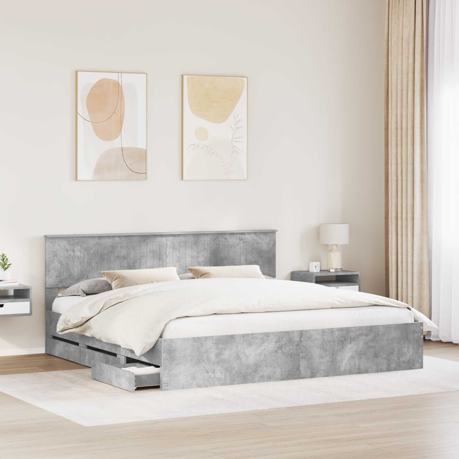 Cadre de lit Gris béton 200 x 200 cm Bois Ingénierie - XIOS