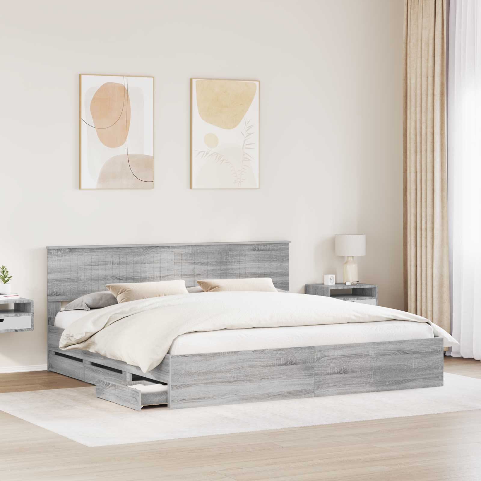 Cadre de lit Gris Sonoma 200 x 200 cm Bois Ingénierie - XIOS