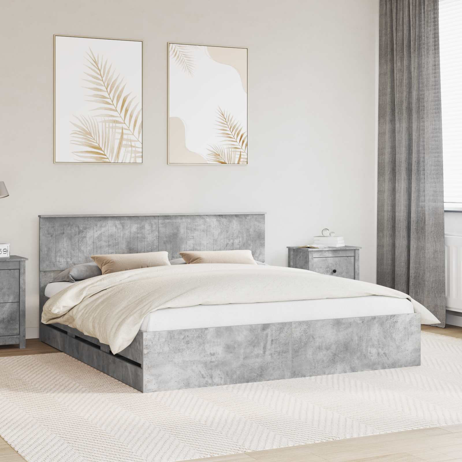 Cadre de lit Gris béton 180 x 200 cm Bois Ingénierie - XIOS
