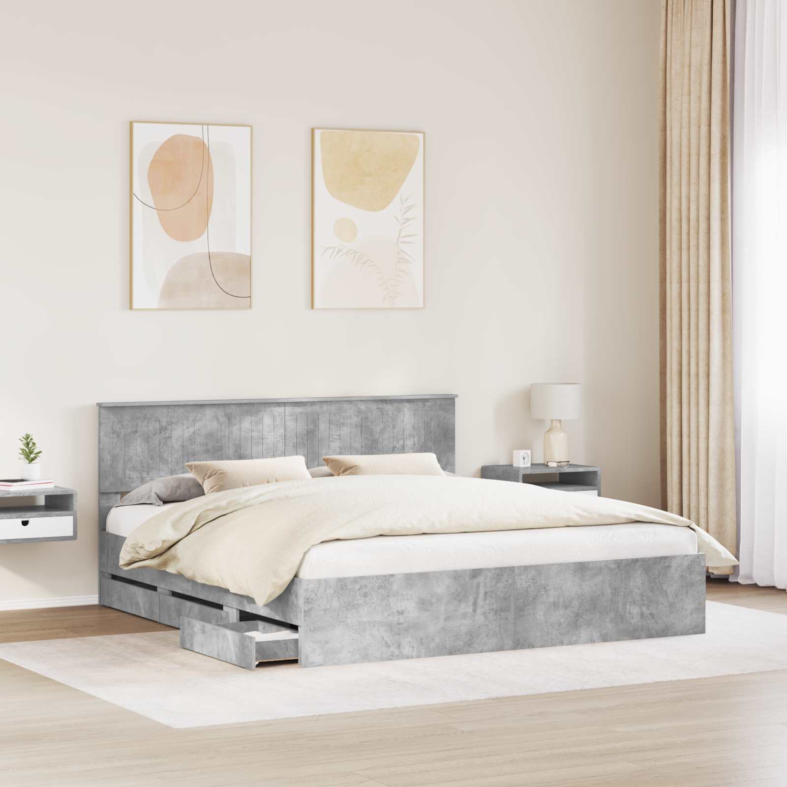 Cadre de lit Gris béton 180 x 200 cm Bois Ingénierie - XIOS