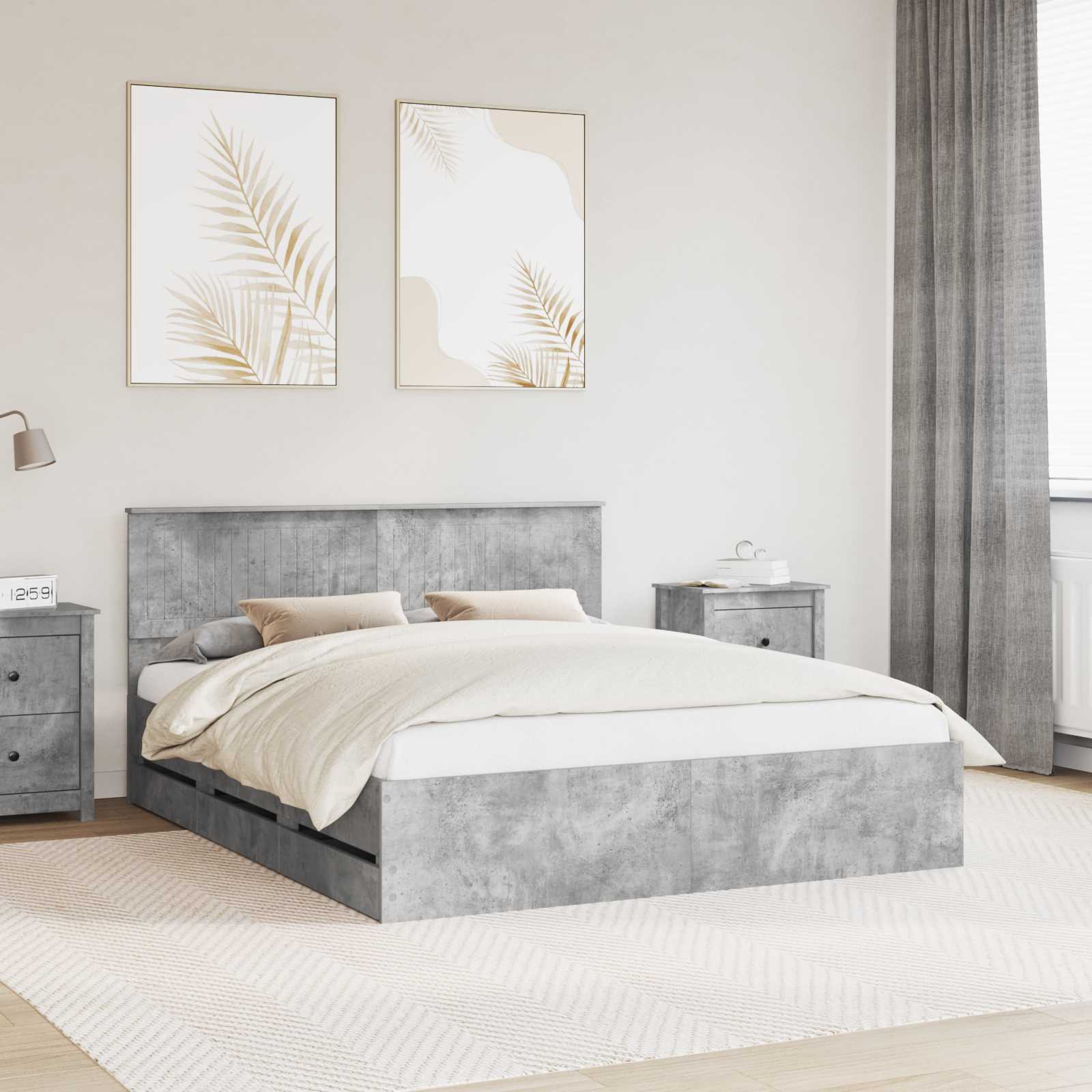 Cadre de lit Gris béton 160 x 200 cm Bois Ingénierie - XIOS