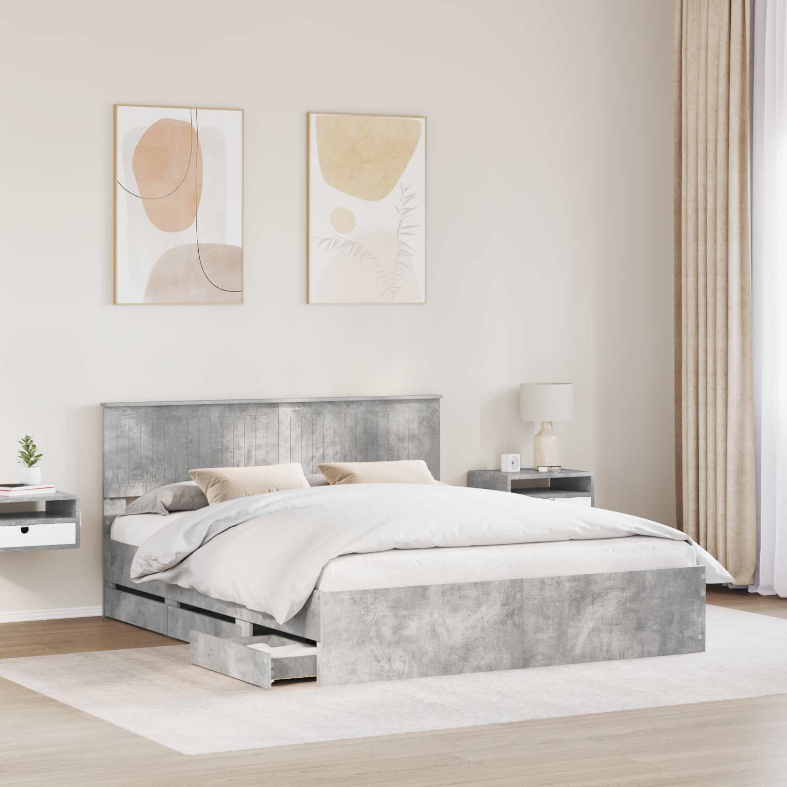 Cadre de lit Gris béton 160 x 200 cm Bois Ingénierie - XIOS