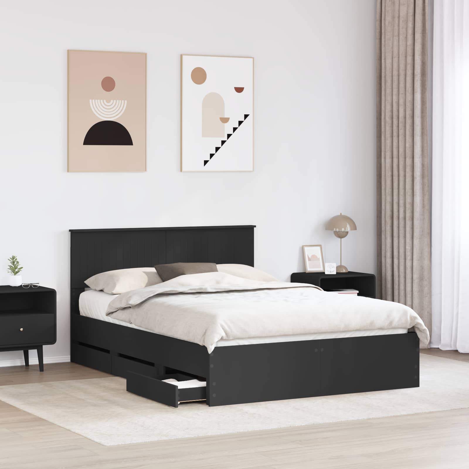 Cadre de lit avec tiroir Noir 140 x 190 cm Bois Ingénierie - XIOS