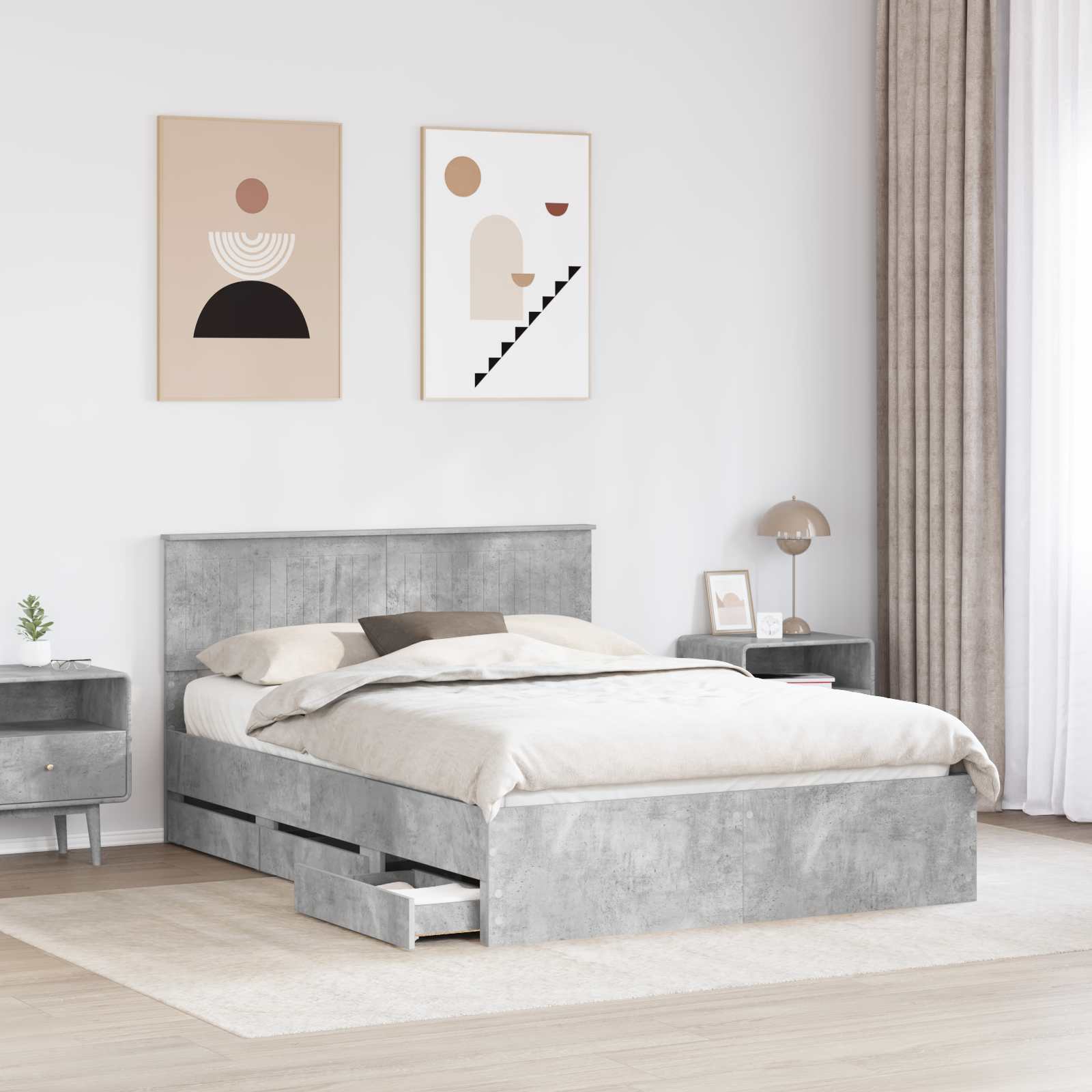 Cadre de lit Gris béton 135 x 190 cm Bois Ingénierie - XIOS