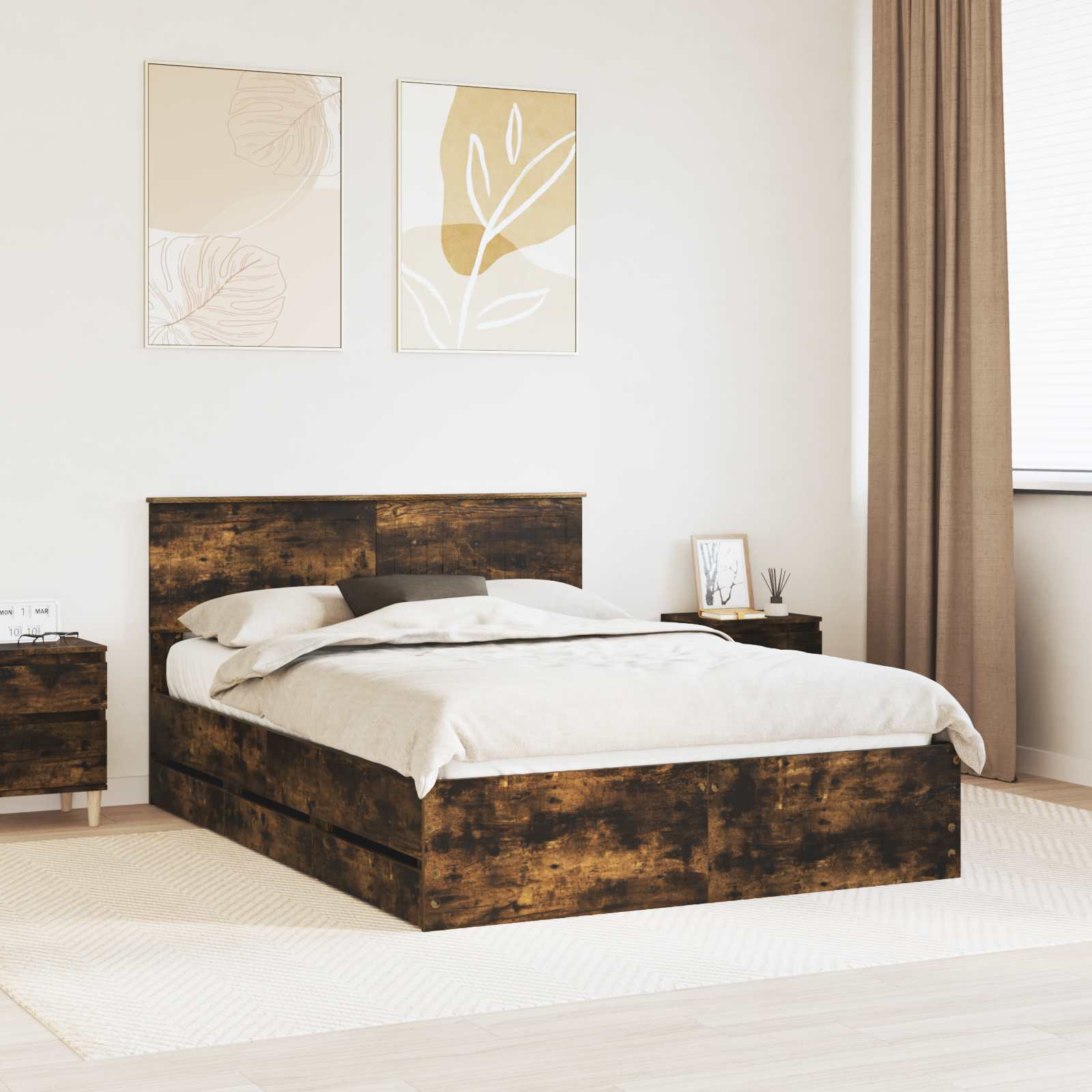 Cadre de lit Chêne fumé 135 x 190 cm Bois Ingénierie - XIOS