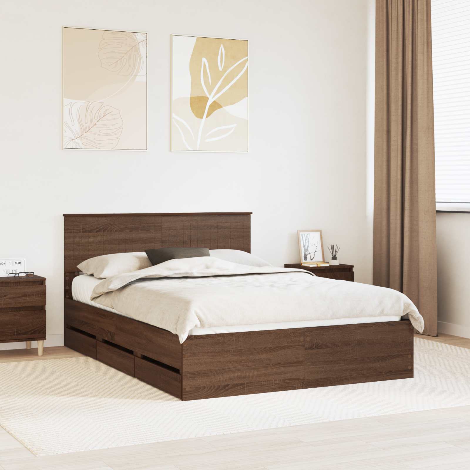 Cadre de lit Chêne brun 135 x 190 cm Bois Ingénierie - XIOS