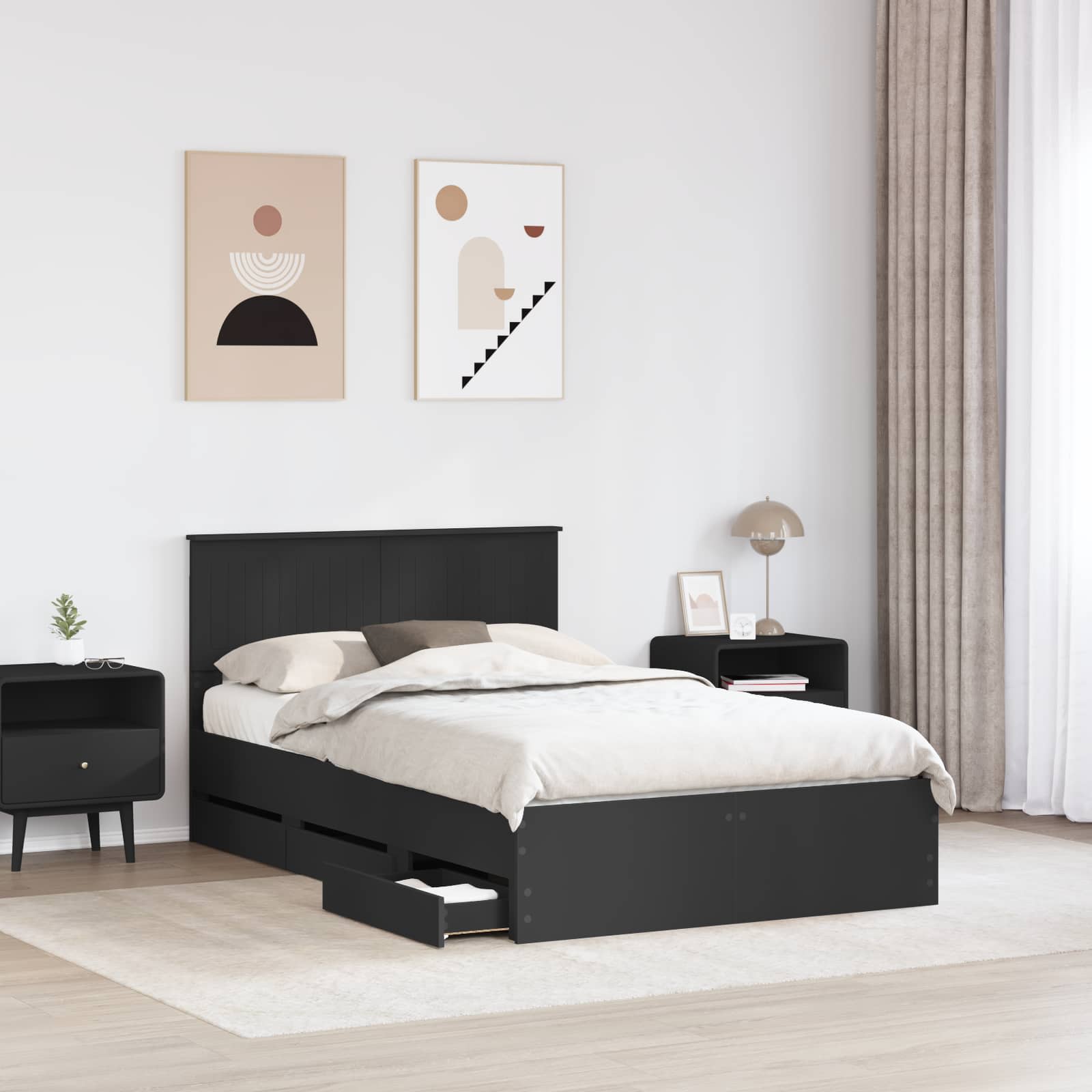 Cadre de lit avec tiroir Noir 120 x 190 cm Bois Ingénierie - XIOS