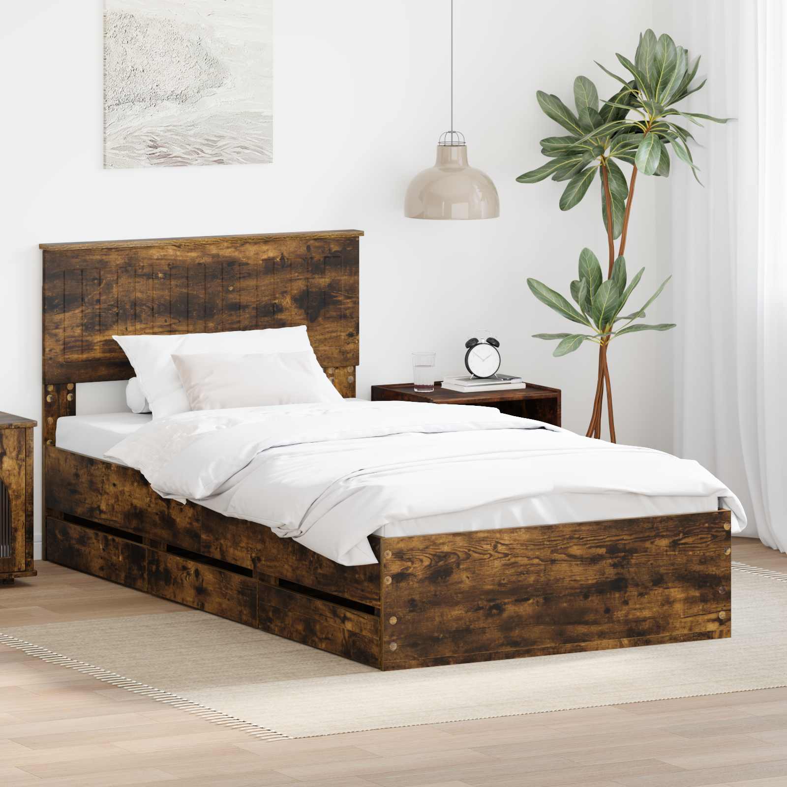Cadre de lit Chêne fumé 100 x 200 cm Bois Ingénierie - XIOS