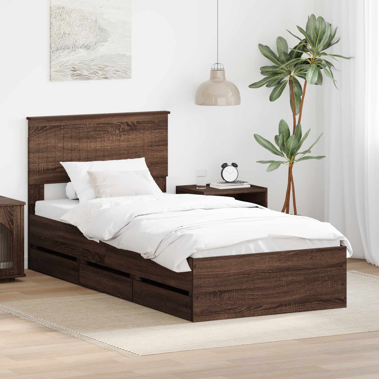 Cadre de lit avec tiroir Chêne brun 90 x 200 cm Bois Ingénierie - XIOS