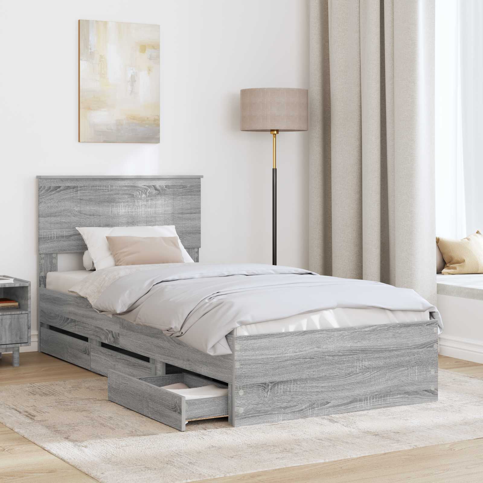 Cadre de lit Gris Sonoma 90 x 190 cm Bois Ingénierie - XIOS